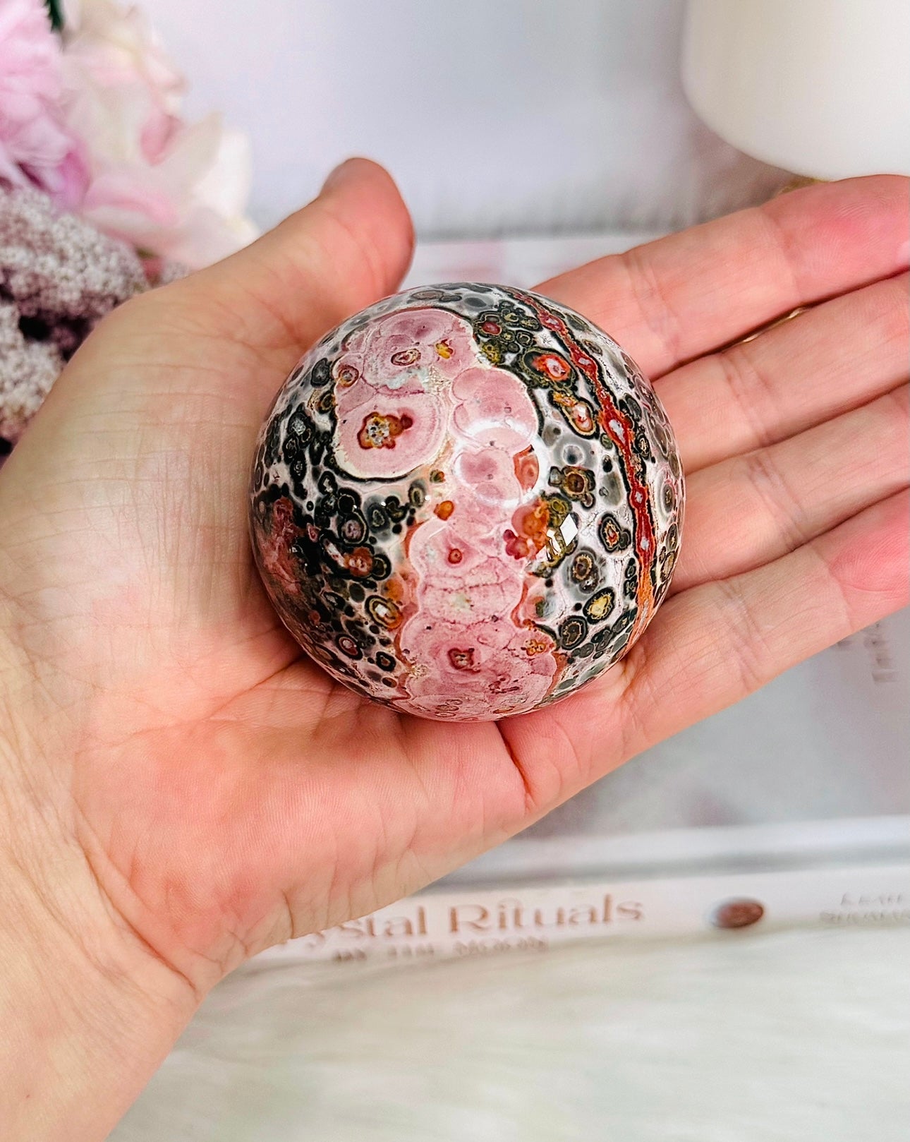 My Favourite!!!! Incredible Pink Leopard Skin Jasper Sphere on Stand 6.5cm