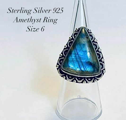 Sterling Silver 925 Labradorite Ring Size 6