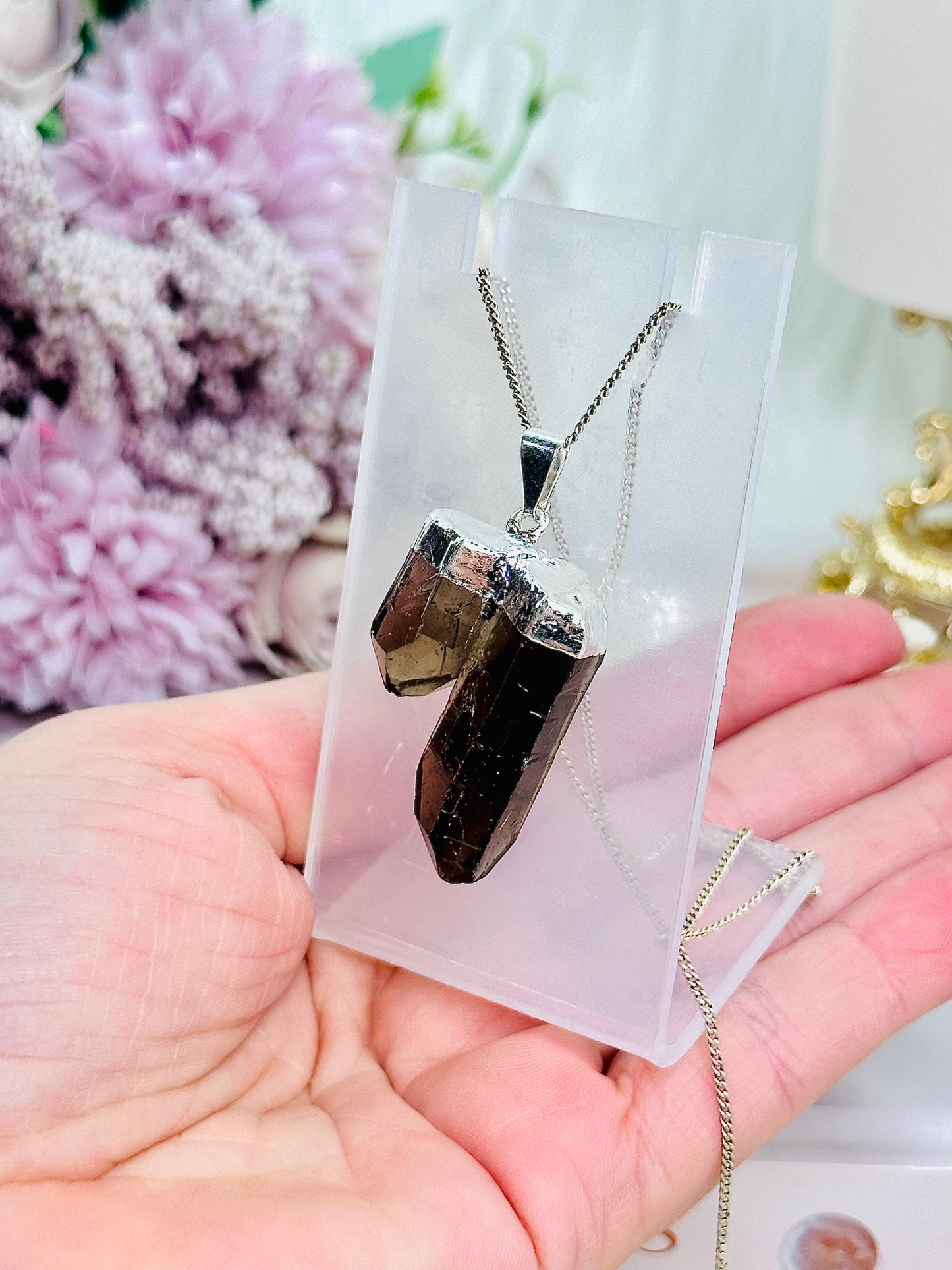 Supports Anxiety & Depression ~ Beautiful Smokey Quartz Double Point Pendant with Silver Plating From Brazil