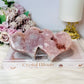 Large Pink Amethyst Druzy Double Hearts On Stand 15cm Long 471g