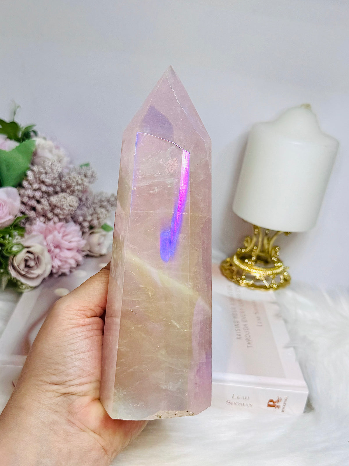 Large Angel Aura Rose Quartz Tower 18.5cm 808g