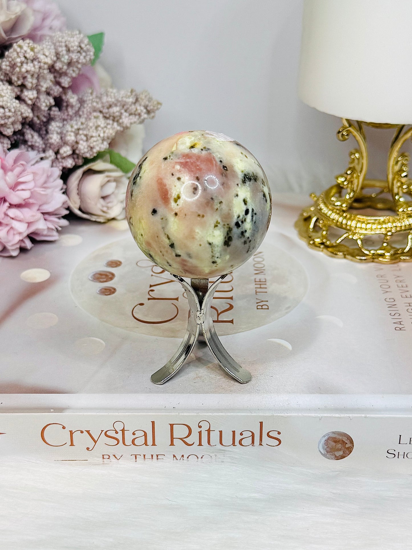 Peach Blossom Tourmaline Sphere On Stand 140g