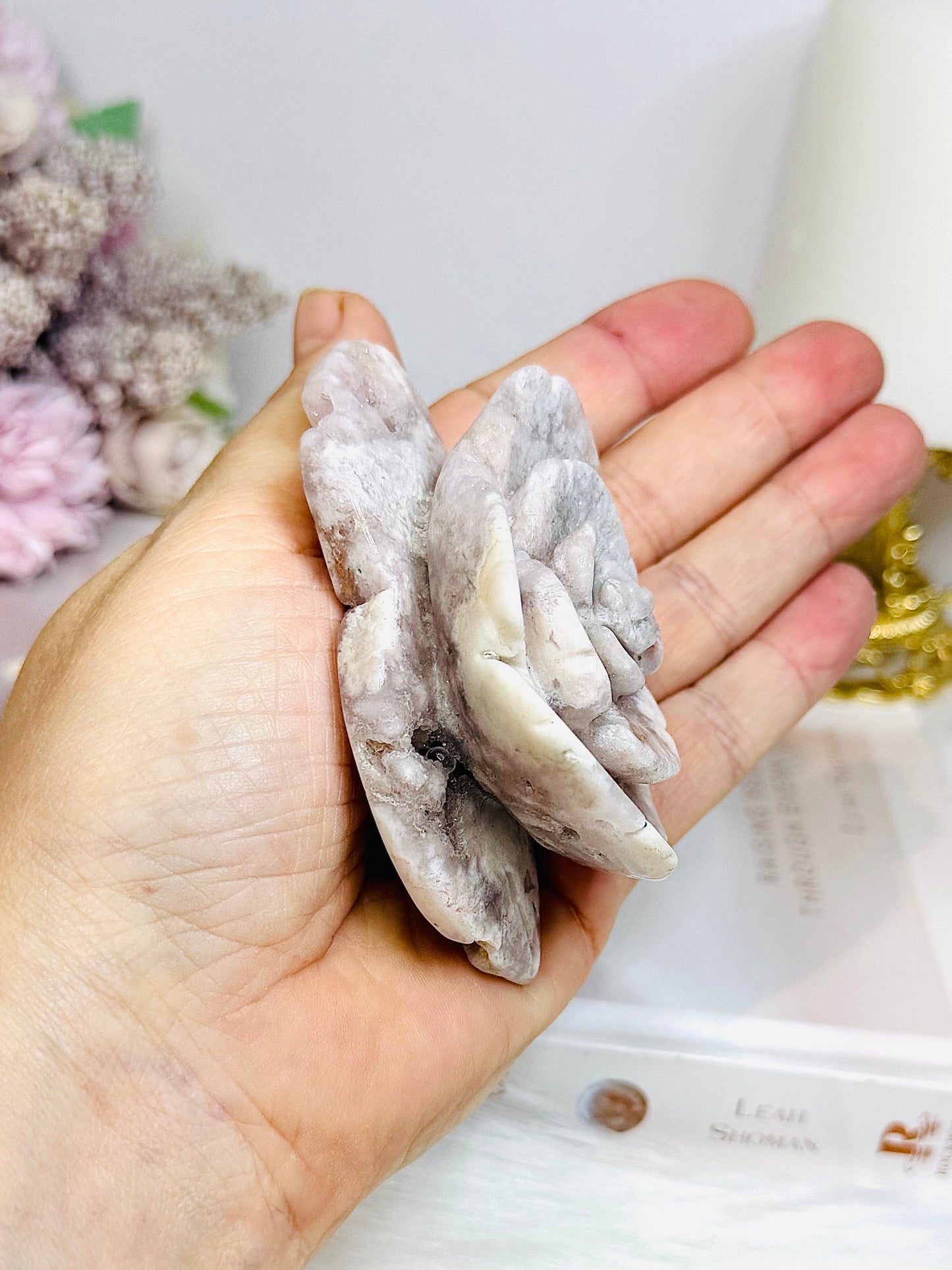 Flower Agate Carved Rose on Stand 8.5cm