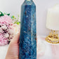 High Grade Large 20cm 1.09KG Ruby Kyanite Hexagon Carved Generator | Tower (UV Reactive)