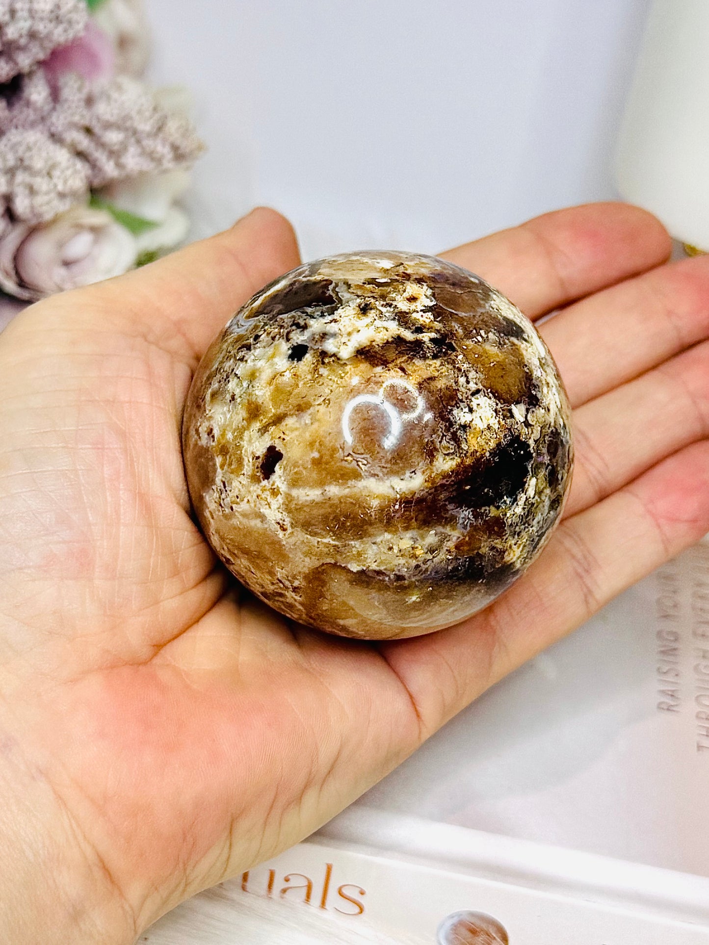 Chocolate Calcite Sphere on Stand 216g