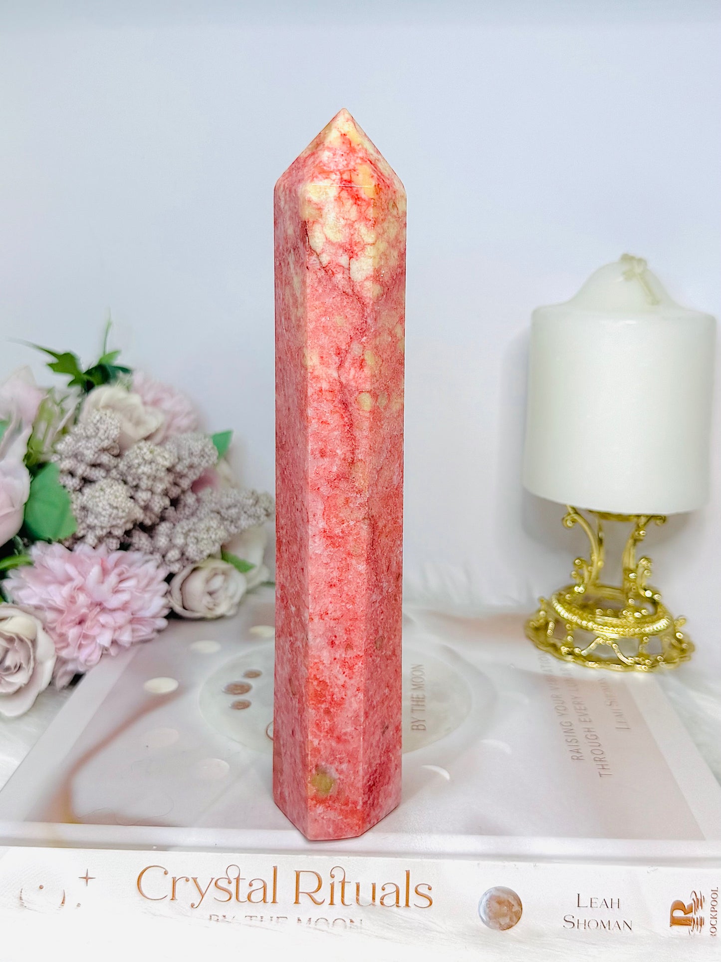 Rare Large Thulite Tower with Epidote Inclusions 20cm