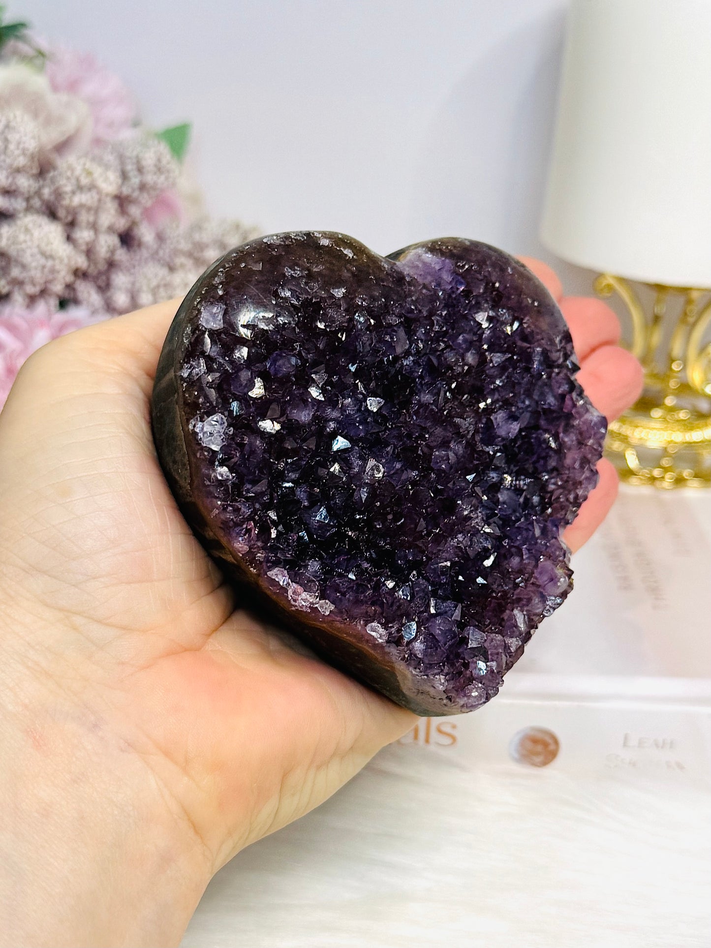 Large High Grade Amethyst Cluster Heart on Stand 414g