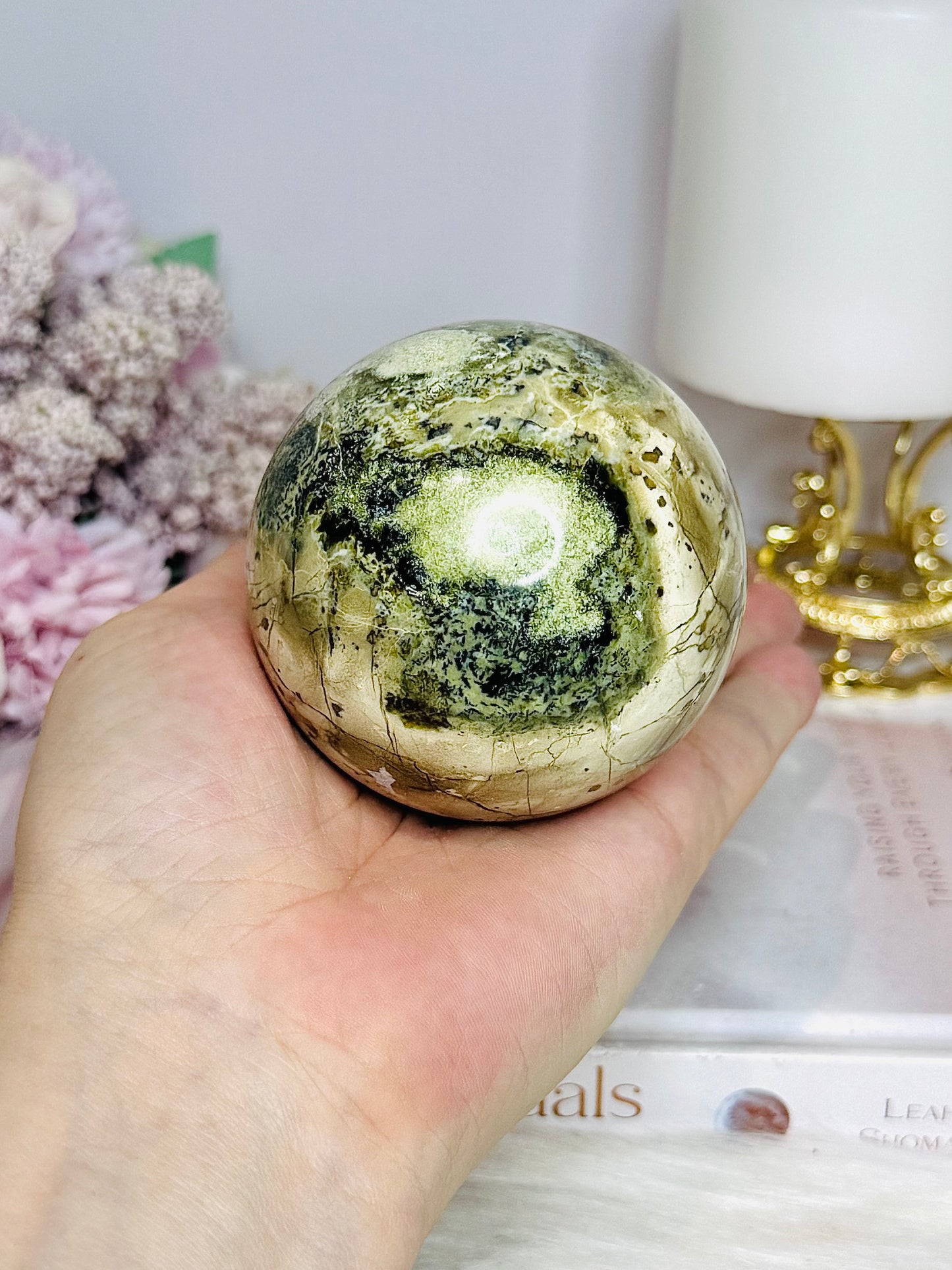 Large Serpentine Sphere on Stand 406g