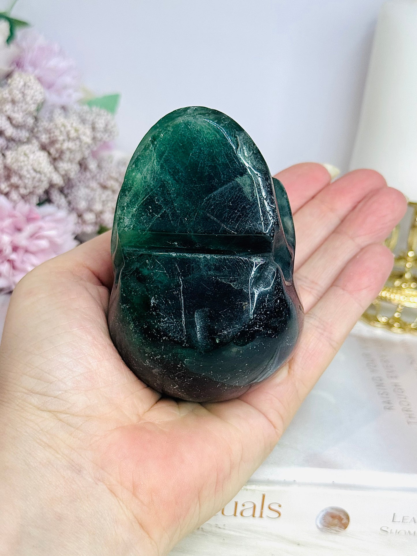 Large Green Fluorite Carved Skull 8cm 544g