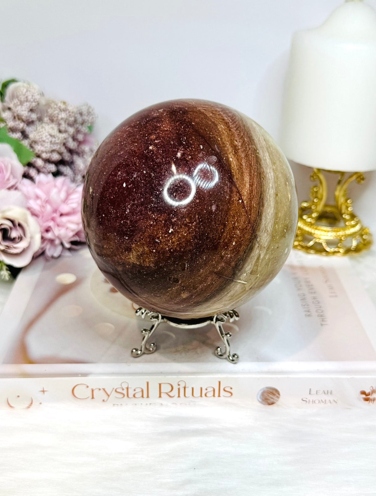 Large Chocolate Calcite Sphere On Stand 1.3KG