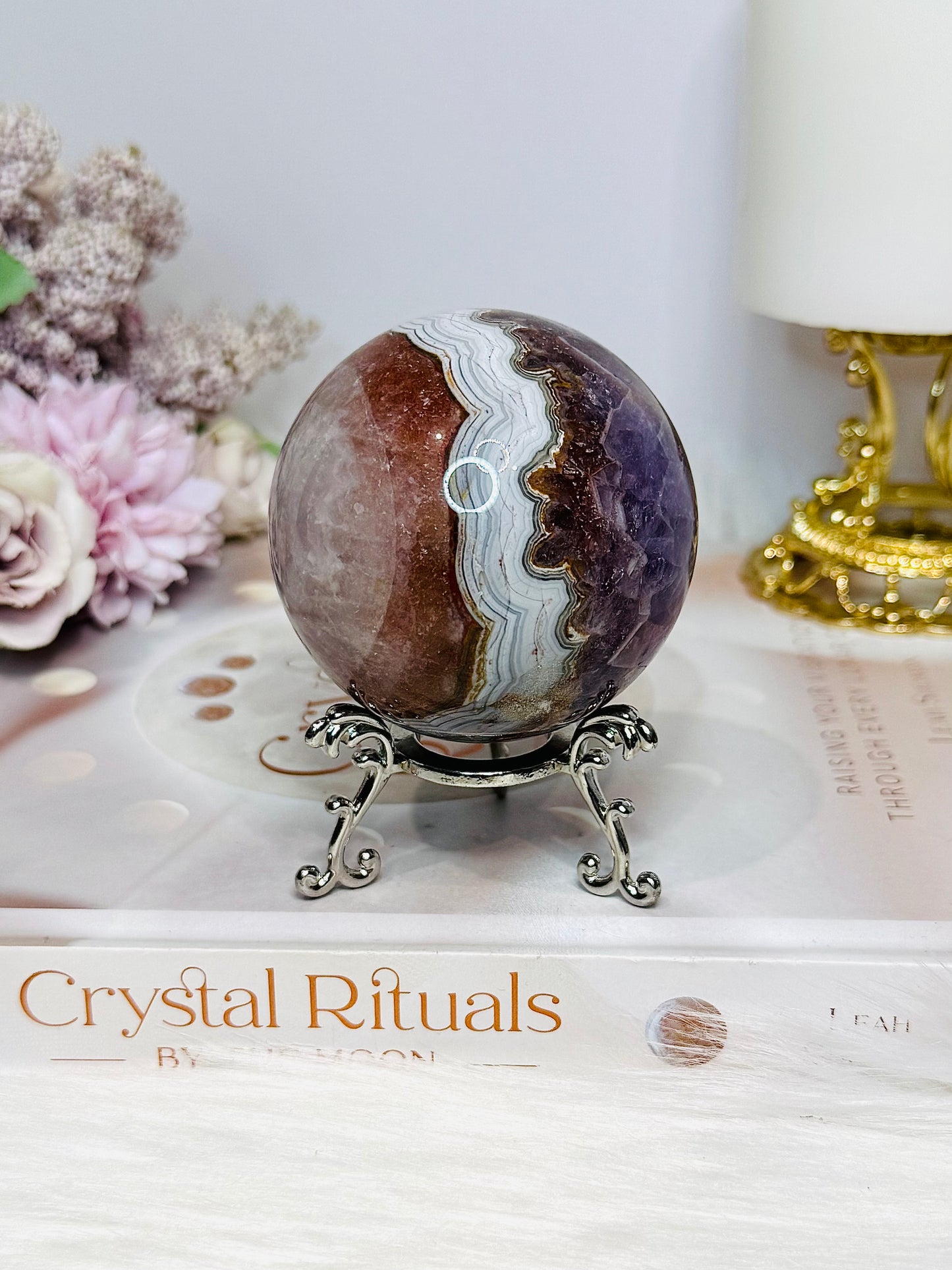 Large Crazy Lace Agate Sphere on Stand 378g