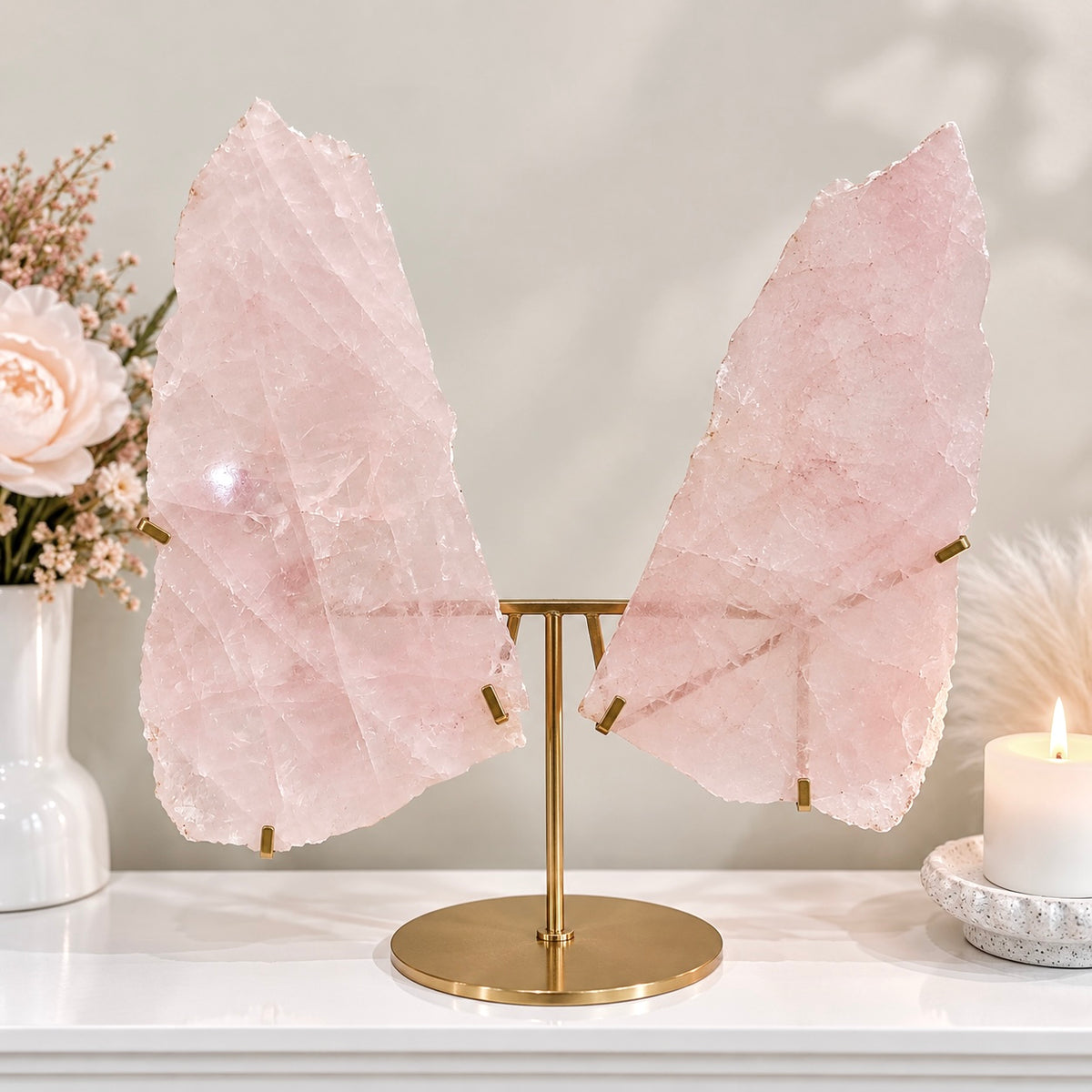 ✨ SALE ✨ Absolutely Huge Stunning 45cm Inc Stand Rose Quartz Wings From Brazil ~ Incredible Piece Of Magic