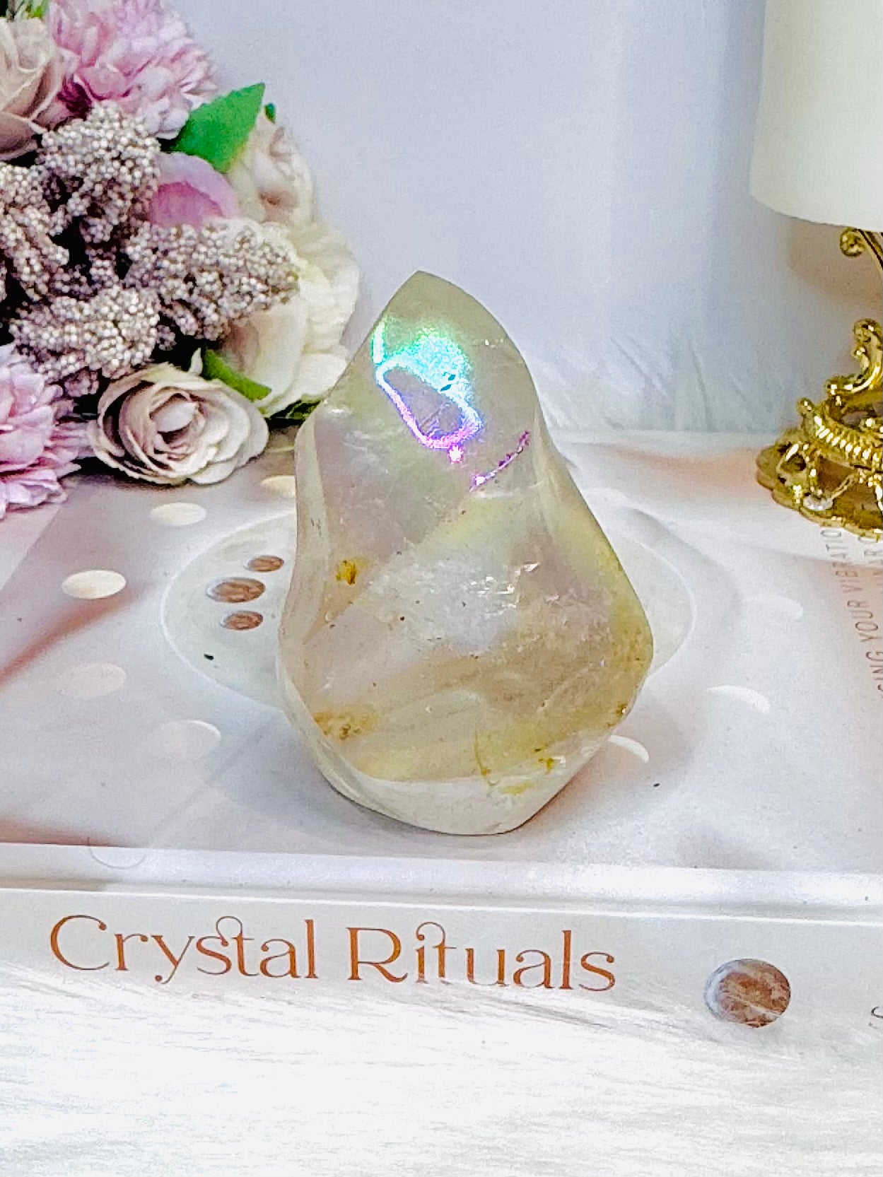 Angel Aura Quartz Carved Flame 8cm (imperfection in back) $39 x