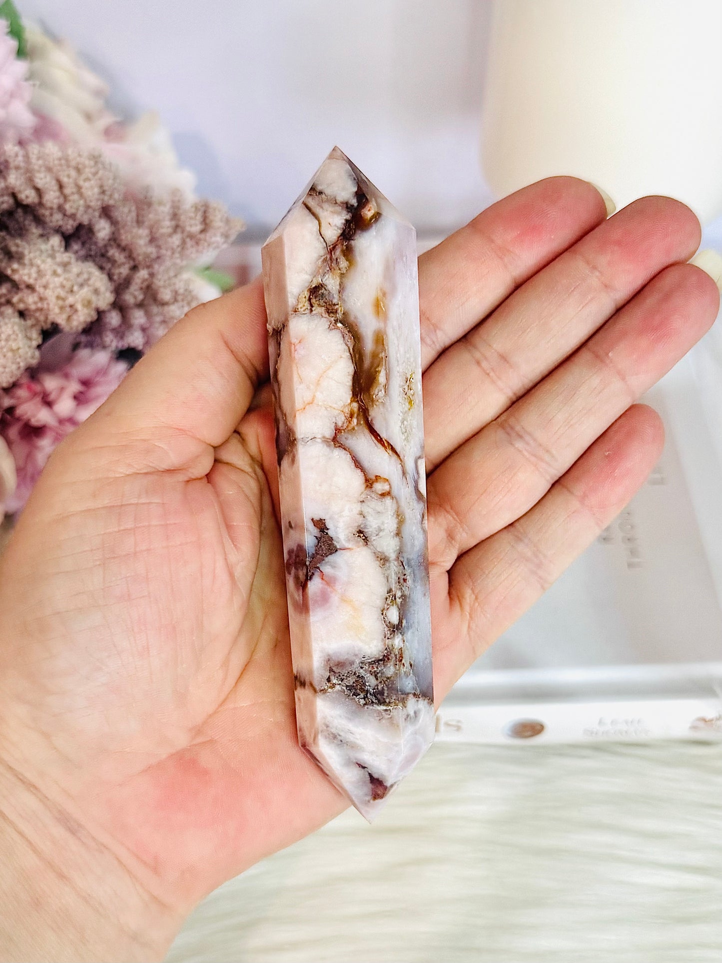 Beautiful Flower Agate Double Terminated Point 12.5cm