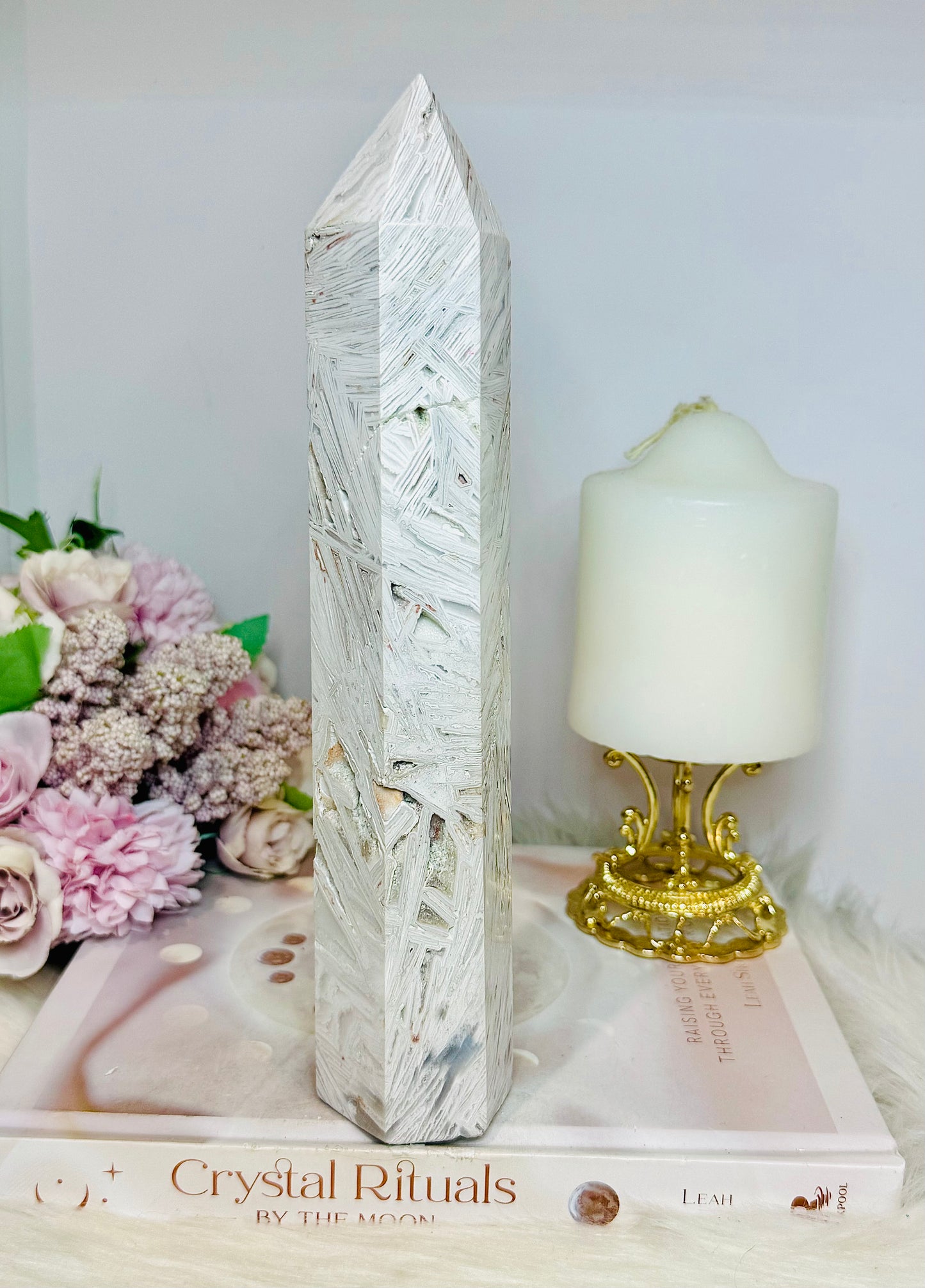Large White Crazy Lace Agate Tower 23cm 686g