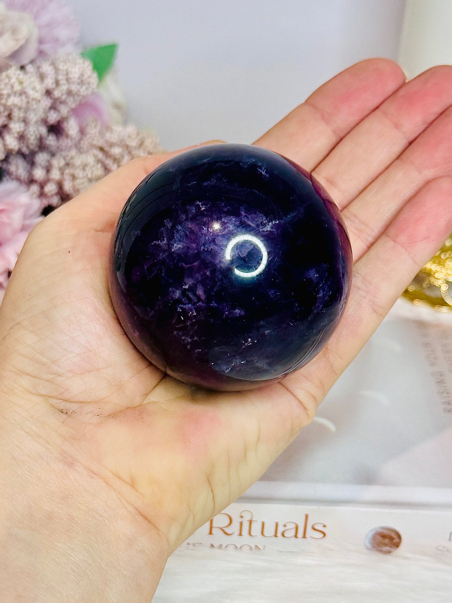 Rainbow Fluorite Sphere on Light Stand 384g