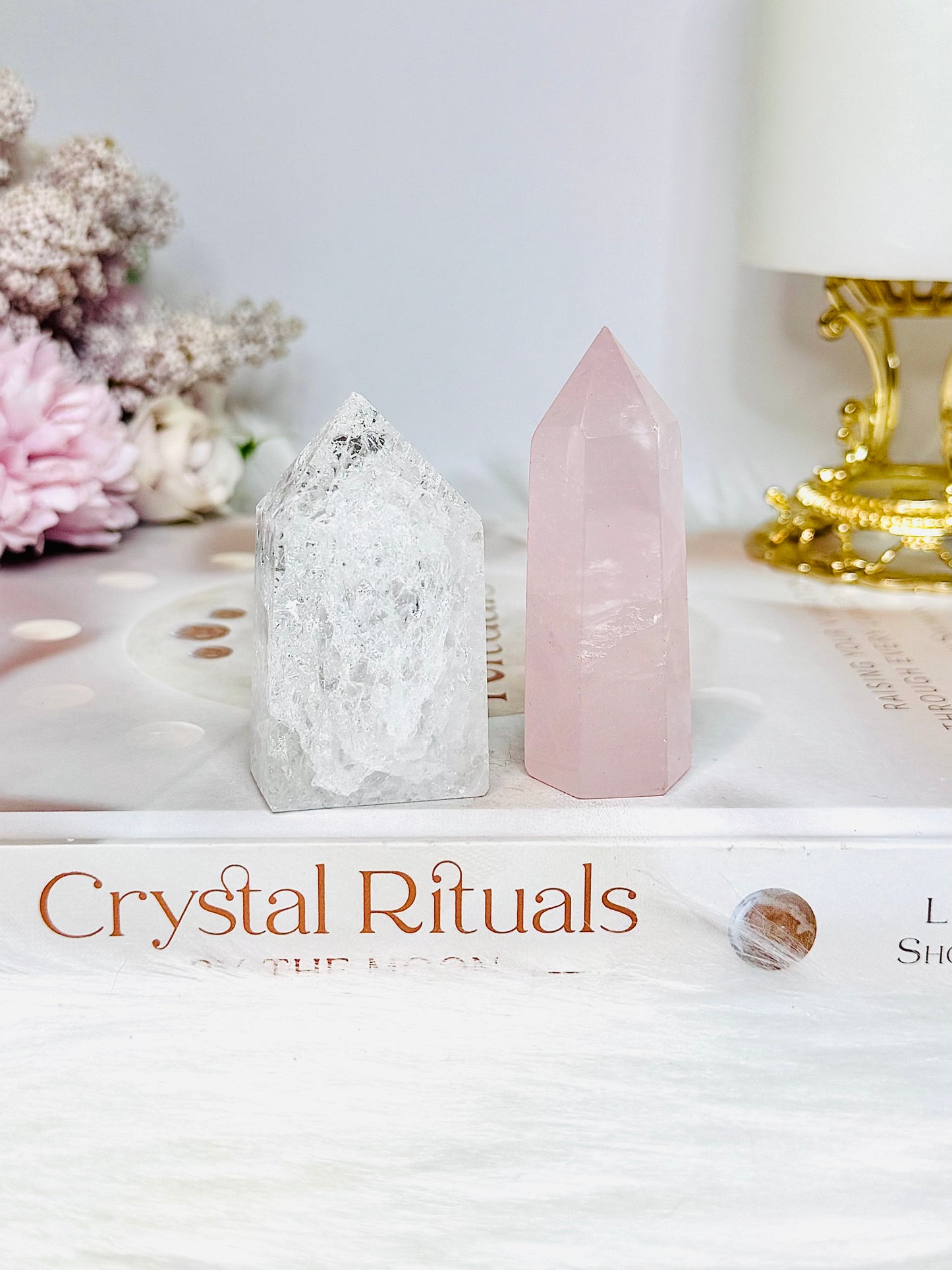 Rose Quartz Tower with Fire Ice Quartz Tower 6cm