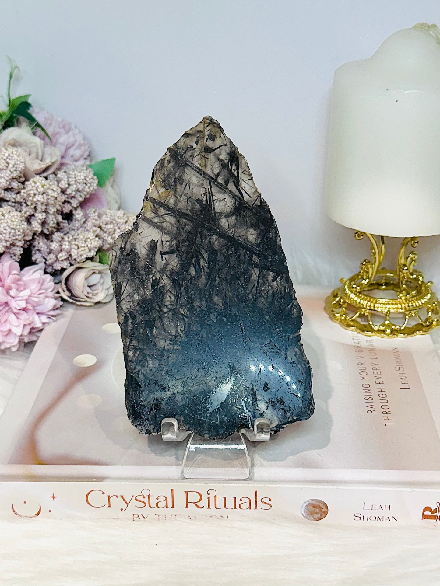 Black Tourmaline in Quartz Slab on Stand 14.5cm