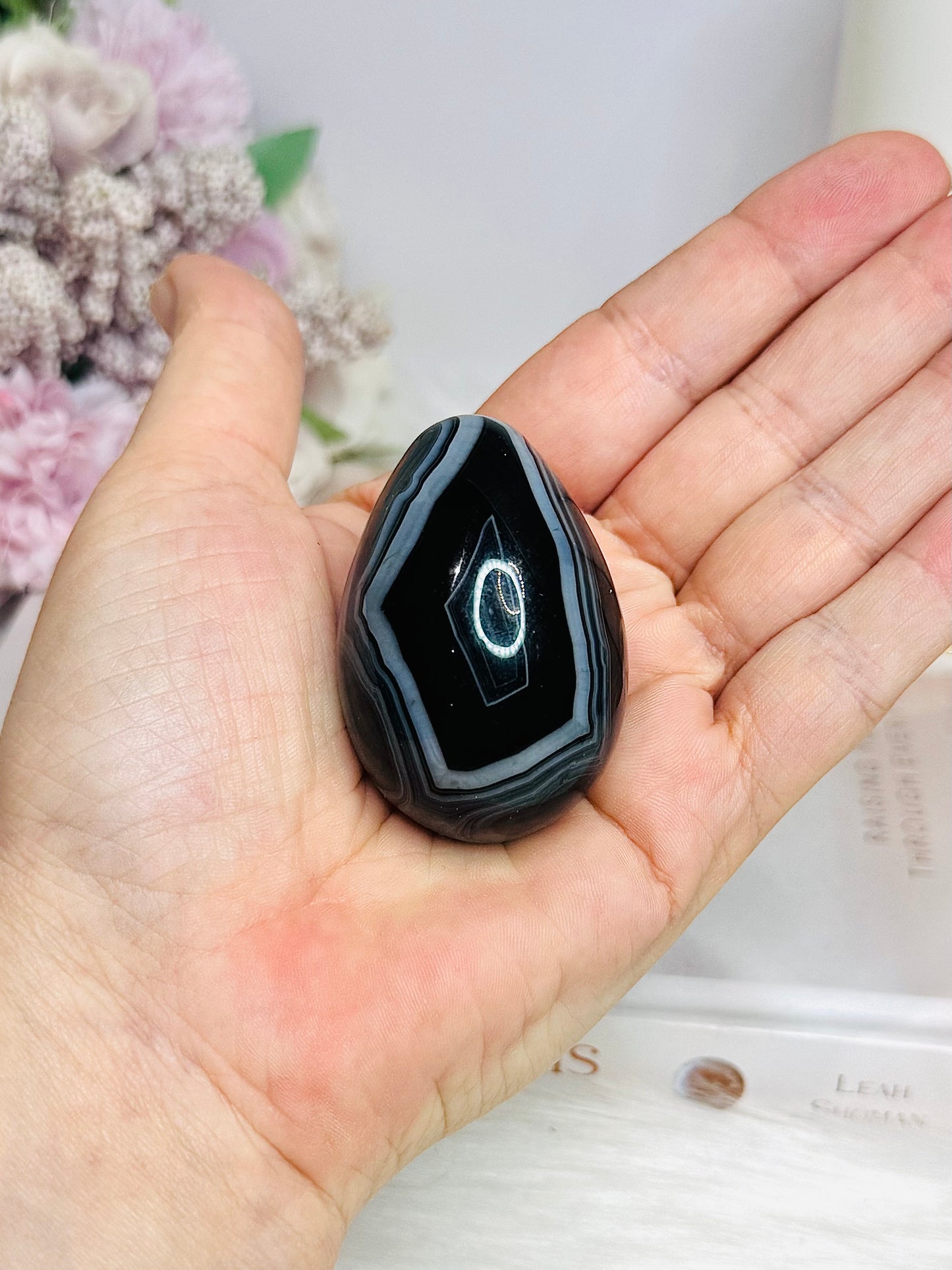 Black Agate Egg on Stand 5cm