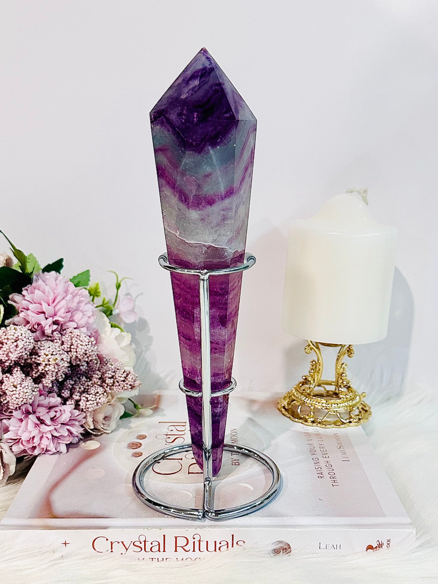 Gorgeous Large 24cm Fluorite Tower | Vogel On Silver Stand ~ Truly Stunning Piece