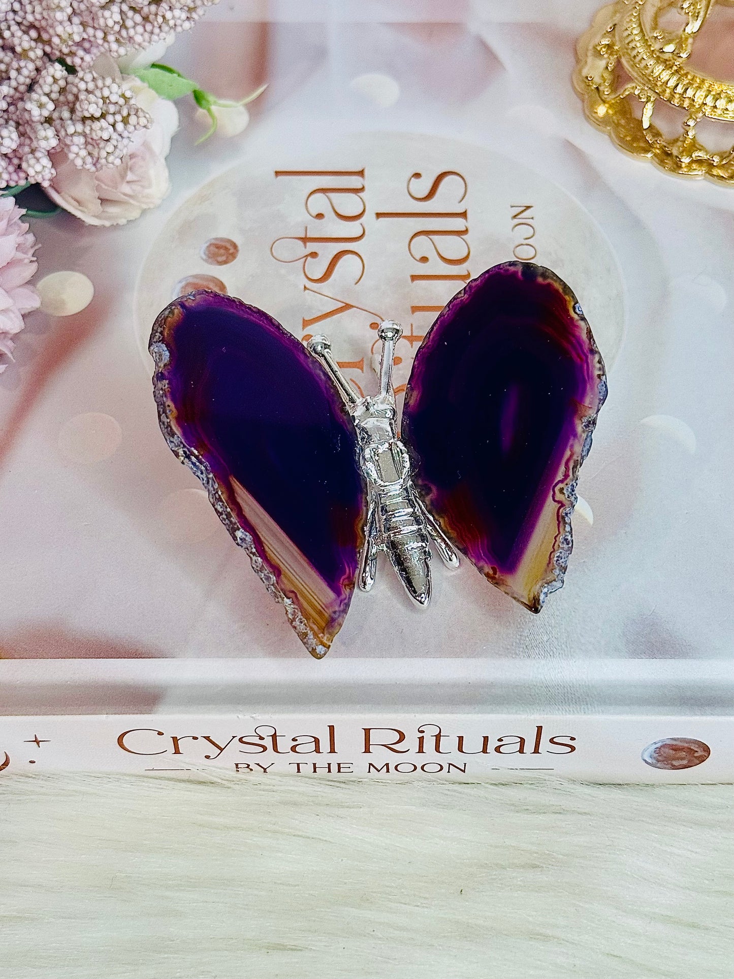 Beautiful Purple Agate Silver Butterfly