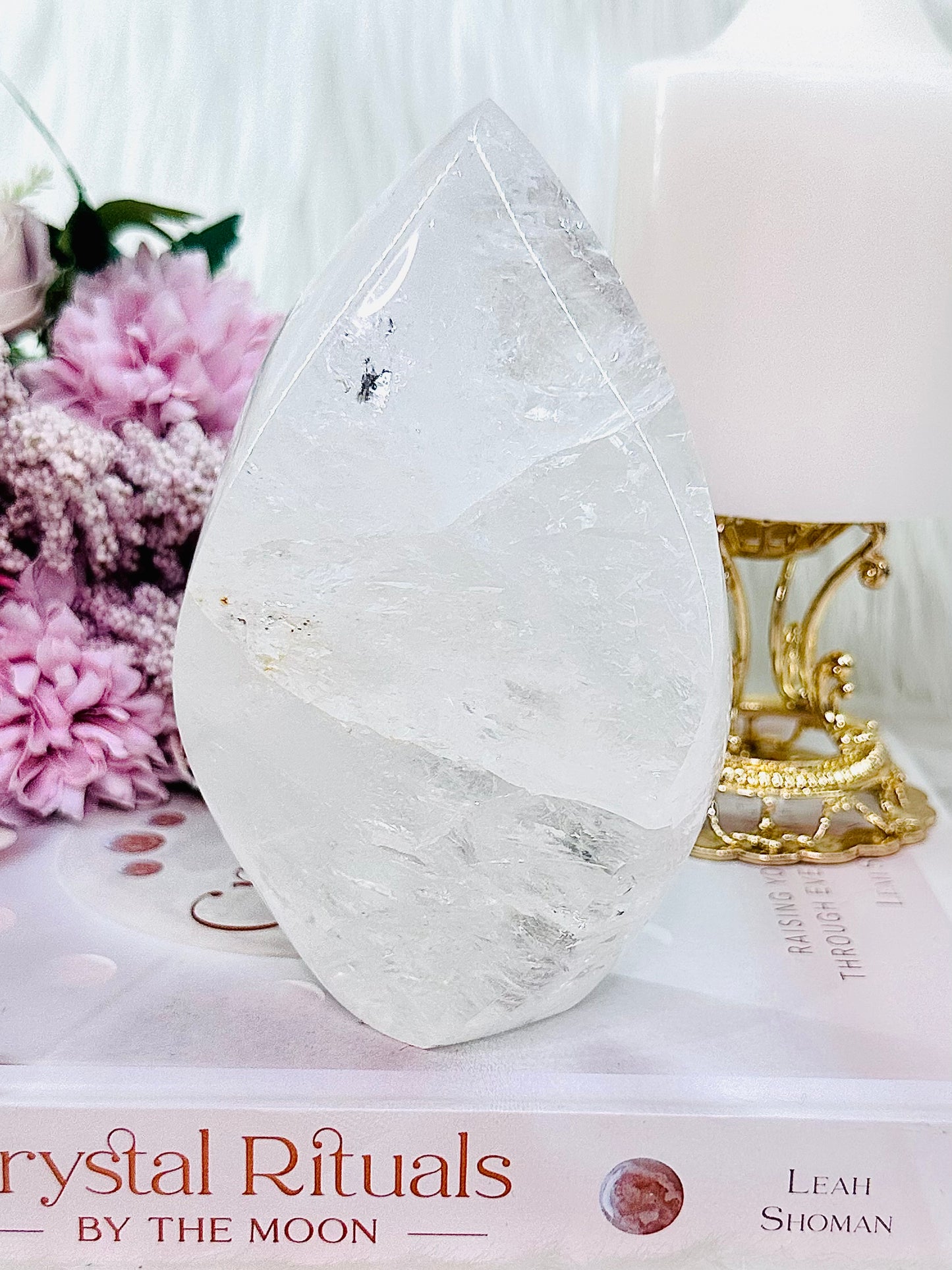 The Most Absolutely Stunning High Grade Large Clear Quartz Carved Flame | Freeform with Rainbows From Brazil 677grams