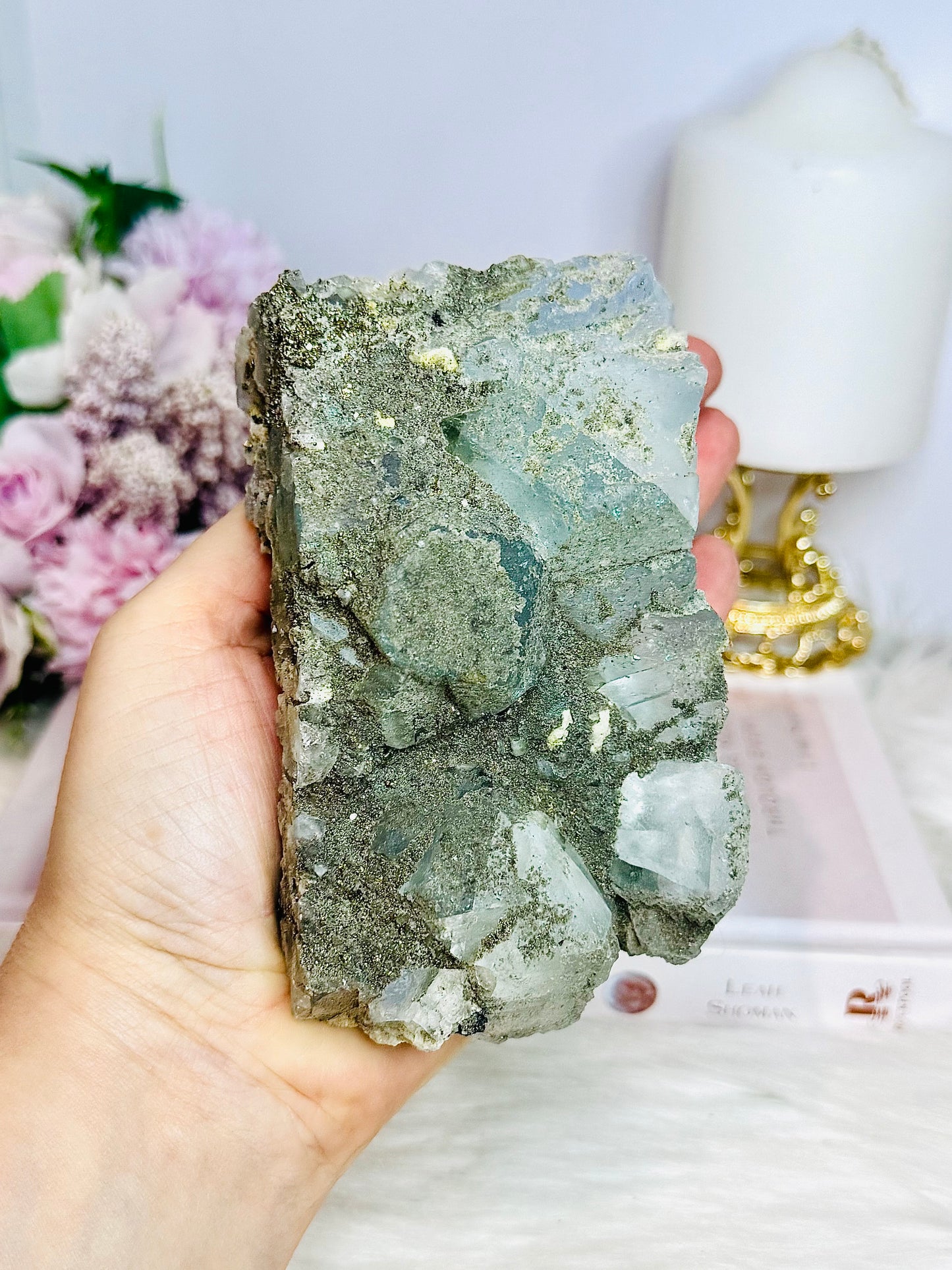 Rare Large Natural Blue Fluorite Specimen with Pyrite Inclusions 12cm 696g