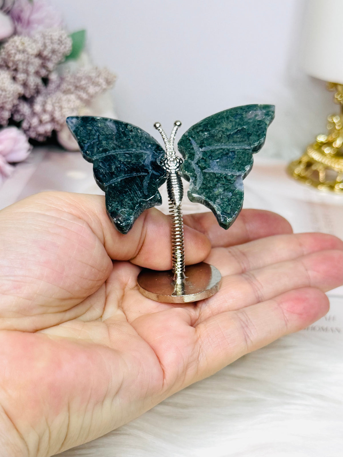 Moss Agate Bouncing Butterfly 7cm