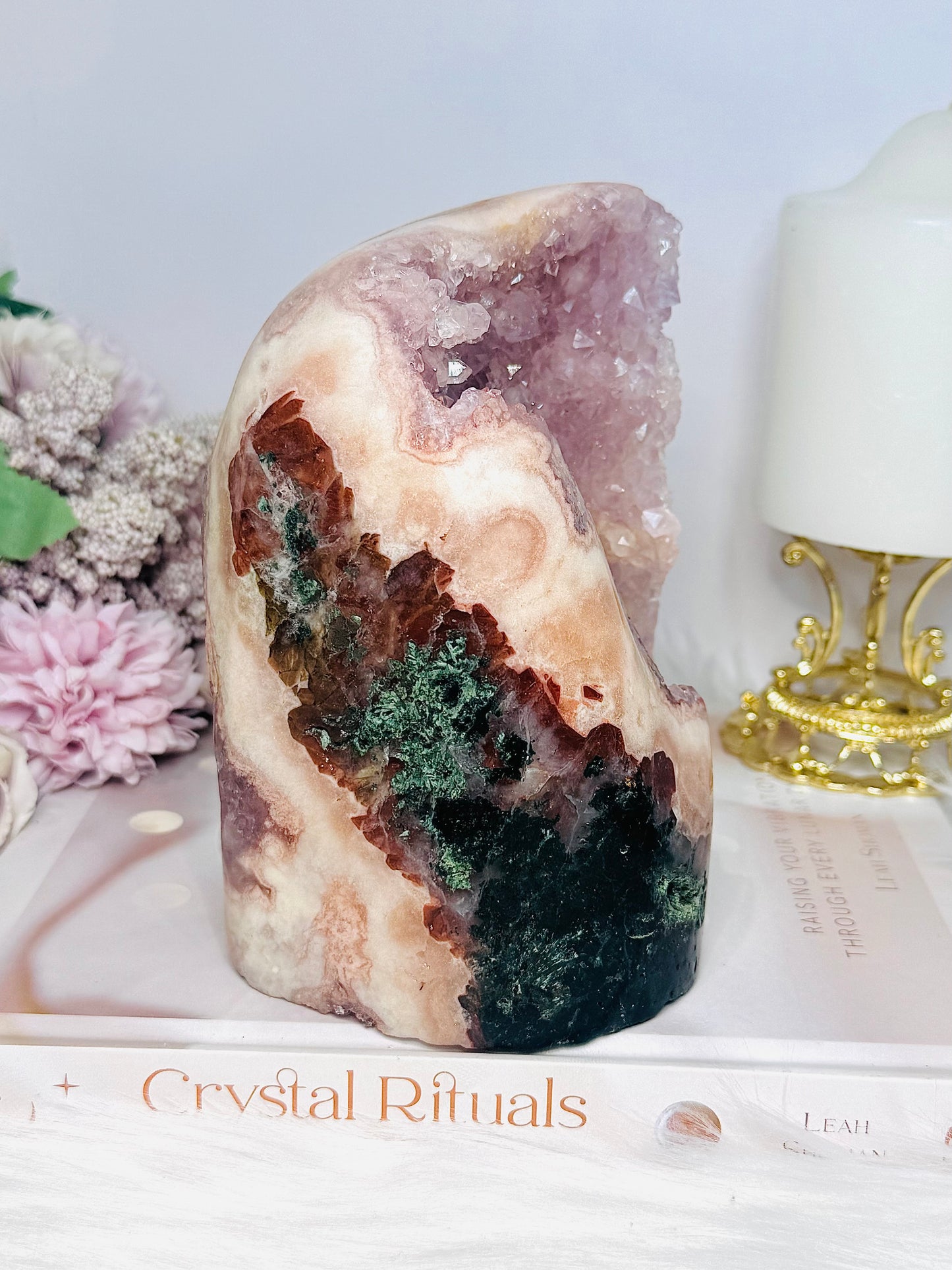 High Grade Pink Amethyst Druzy Freeform with Jasper Inclusions 14.5cm 1.8KG