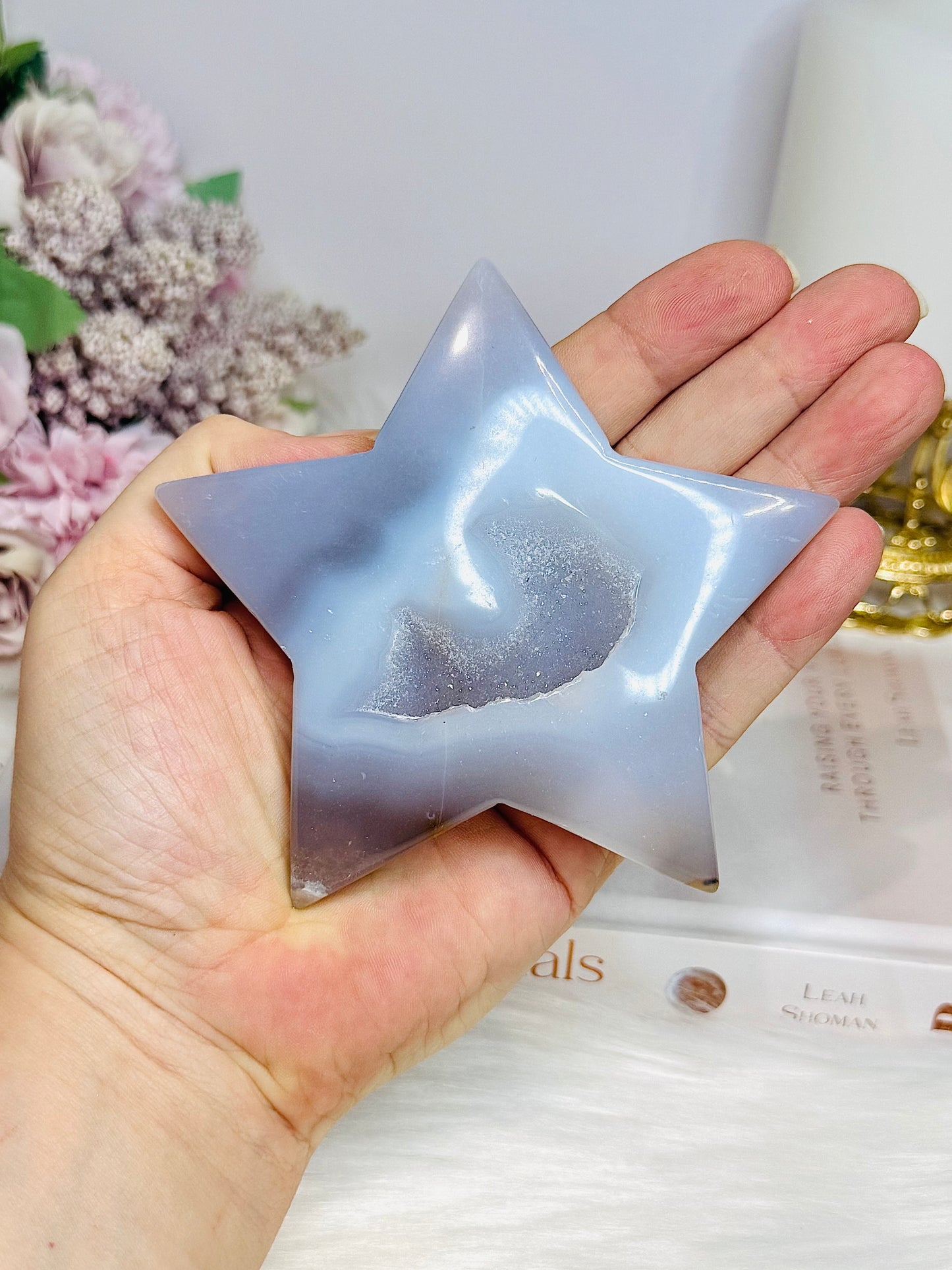 Druzy Agate Carved Star on Stand 10cm