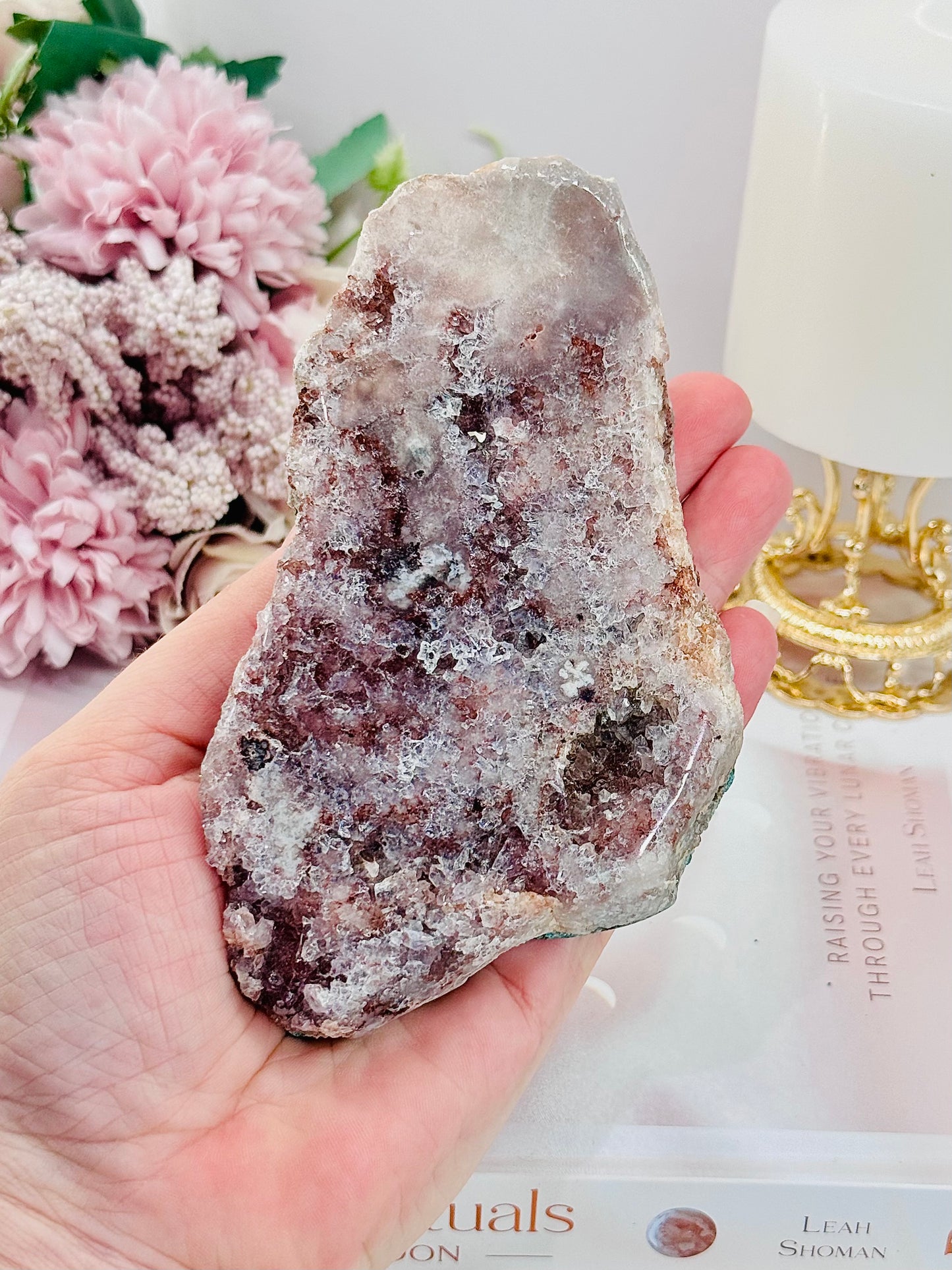 Classy & Fabulous!!! Stunning 12.5cm Druzy Pink Amethyst Slab From Brazil On Stand