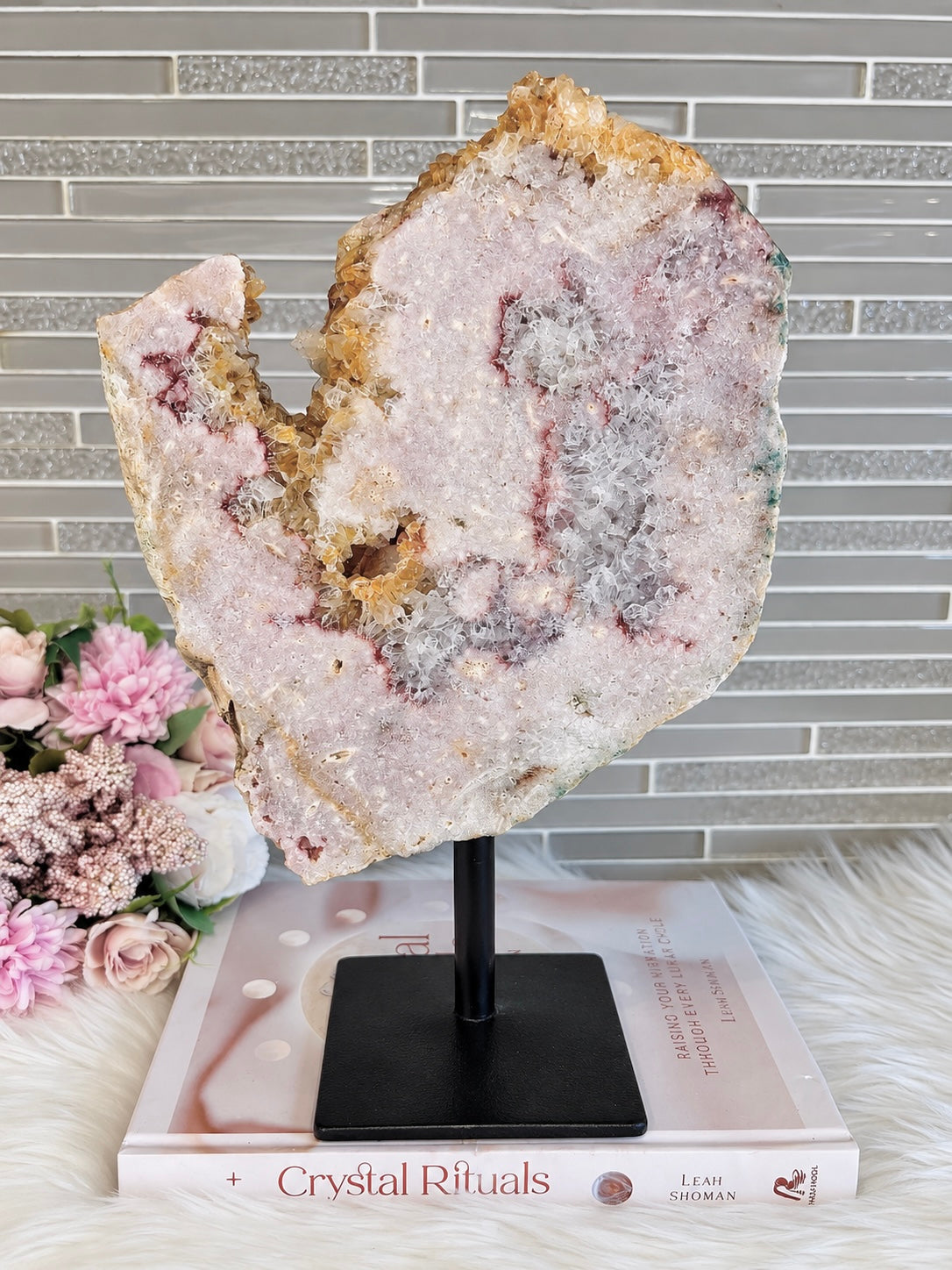 Statement Piece ~ Large High Grade Druzy Pink Amethyst Slab on Swivel Stand 1.88KG 30cm