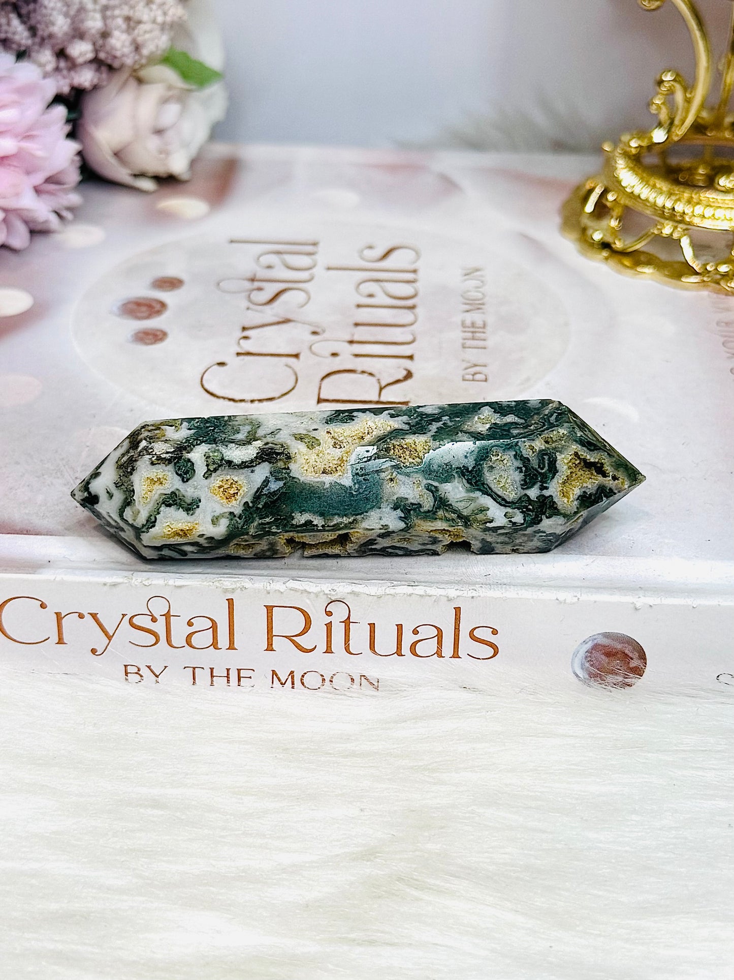 Moss Agate Druzy Double Terminated Point 9cm