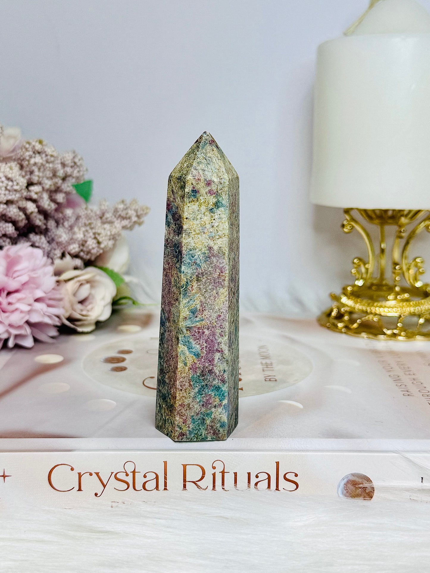 Rare Ruby In Blue Apatite Tower (UV Reactive) 10cm