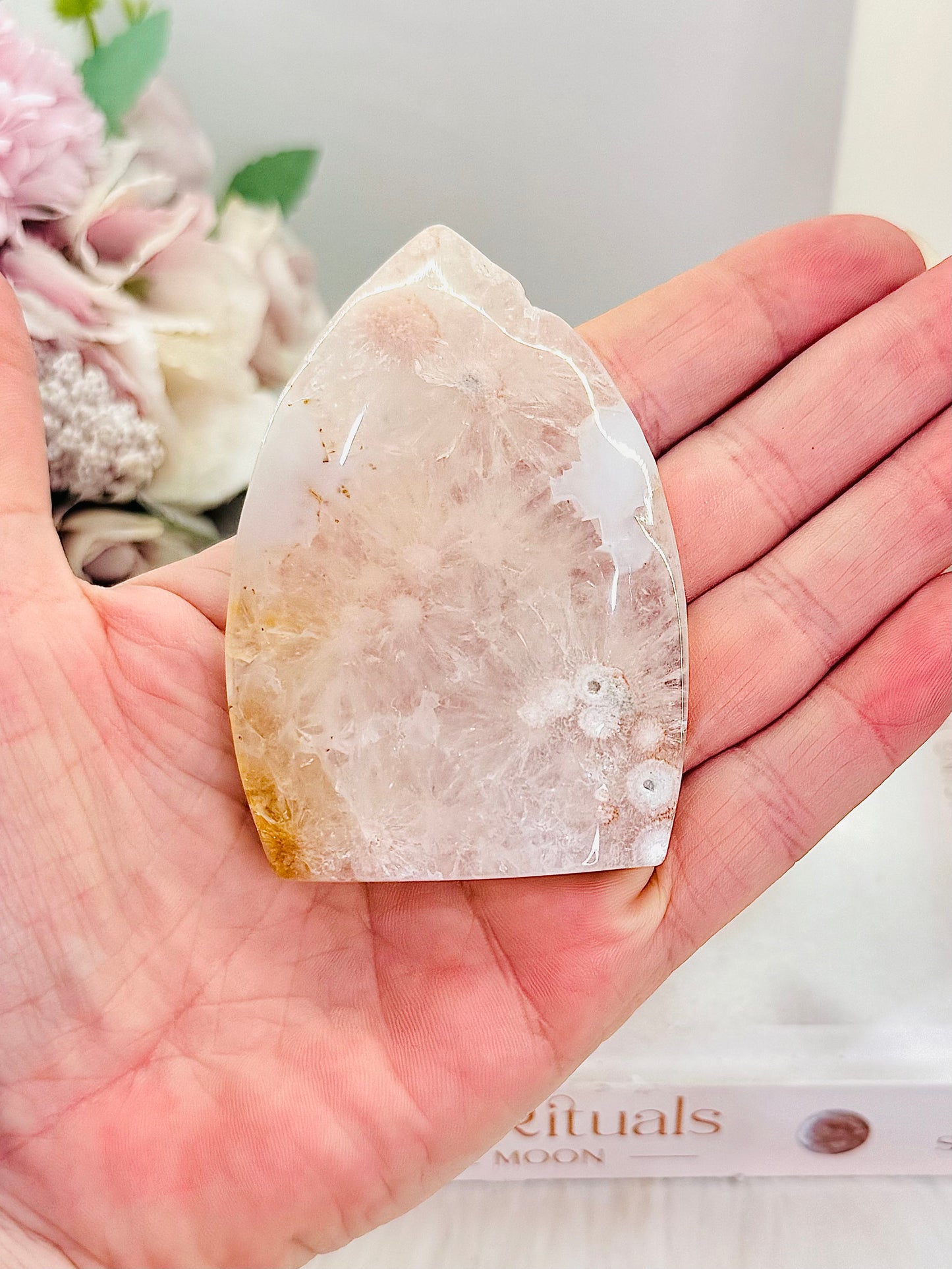 Druzy Flower Agate Carved Flame | Freeform