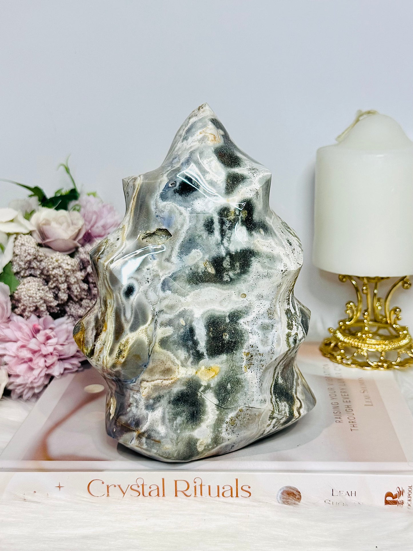 Large Ocean Jasper Carved Flame 17.5cm 1.99KG