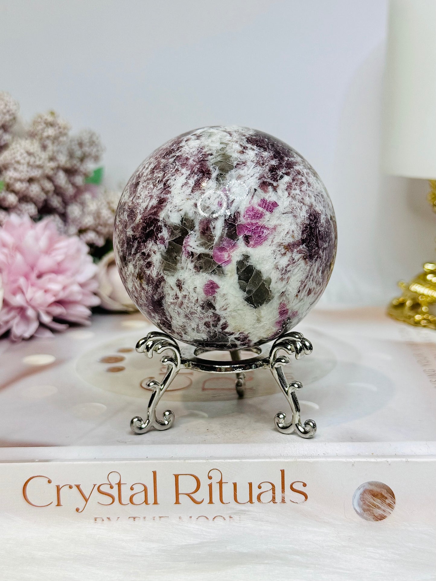 Large Pink Tourmaline Sphere on Stand 400g