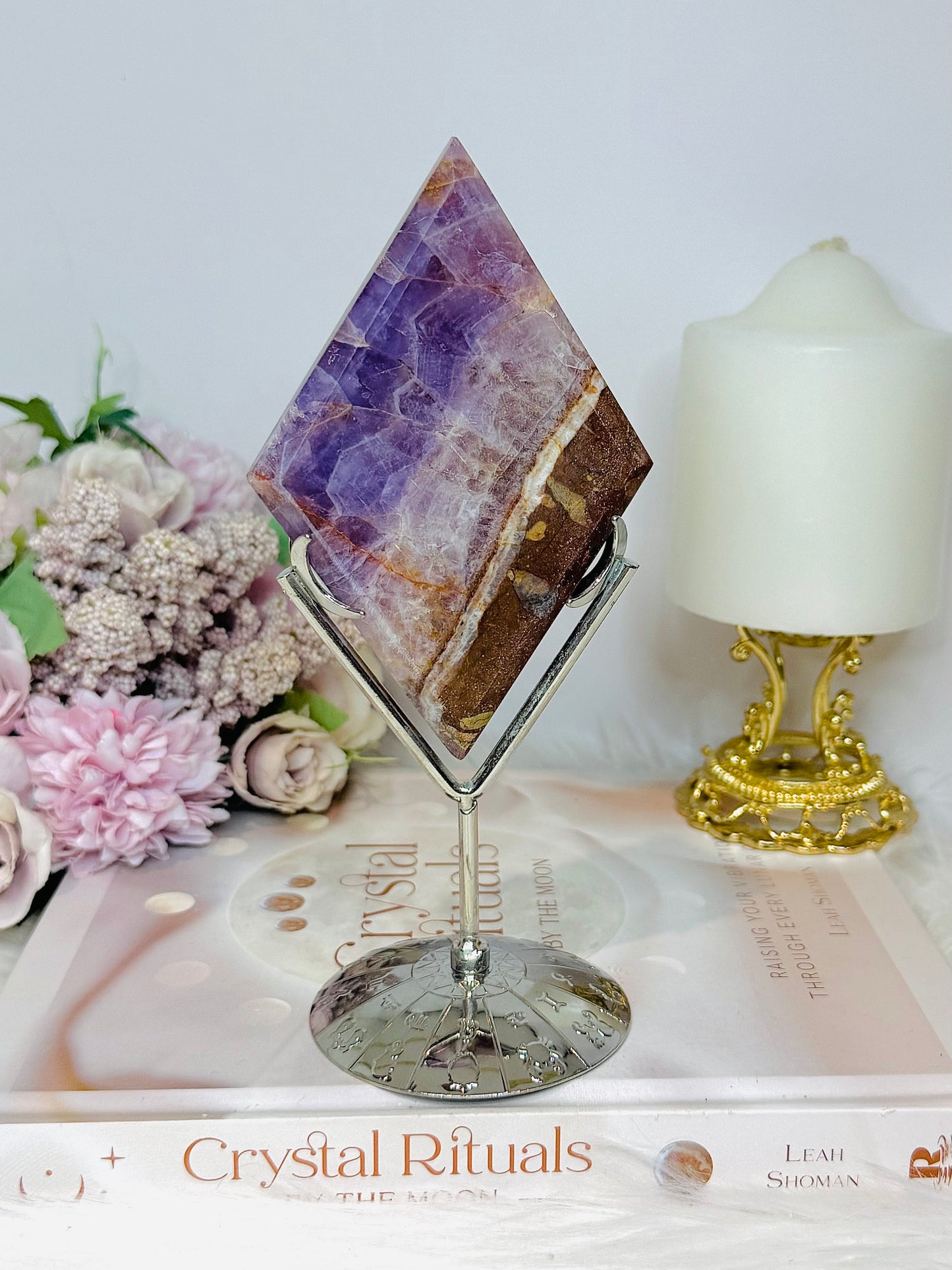 Large Crazy Lace Amethyst Diamond on Stand 18cm