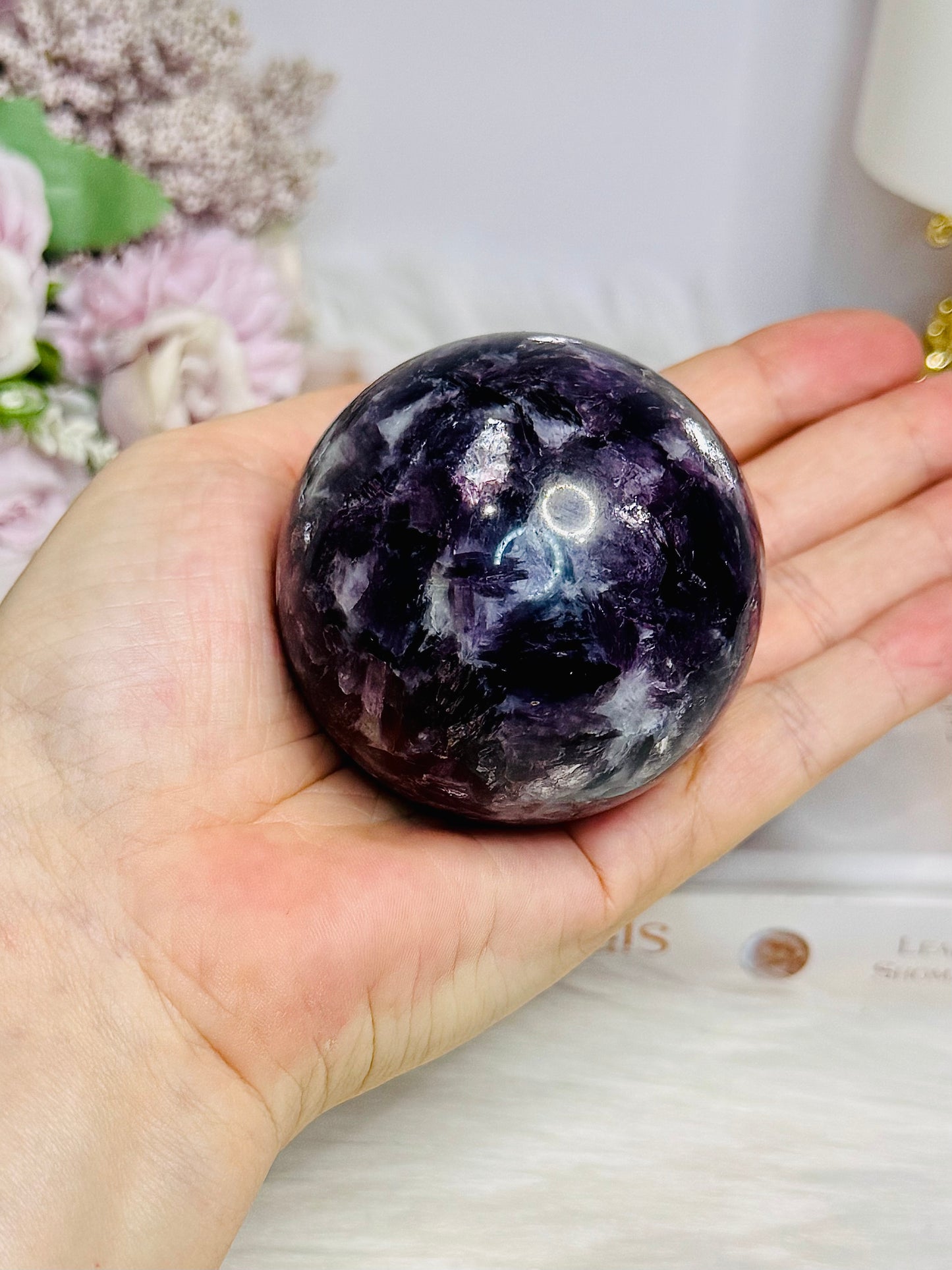 Large Lepidolite | Purple Mica Sphere on Stand 321g