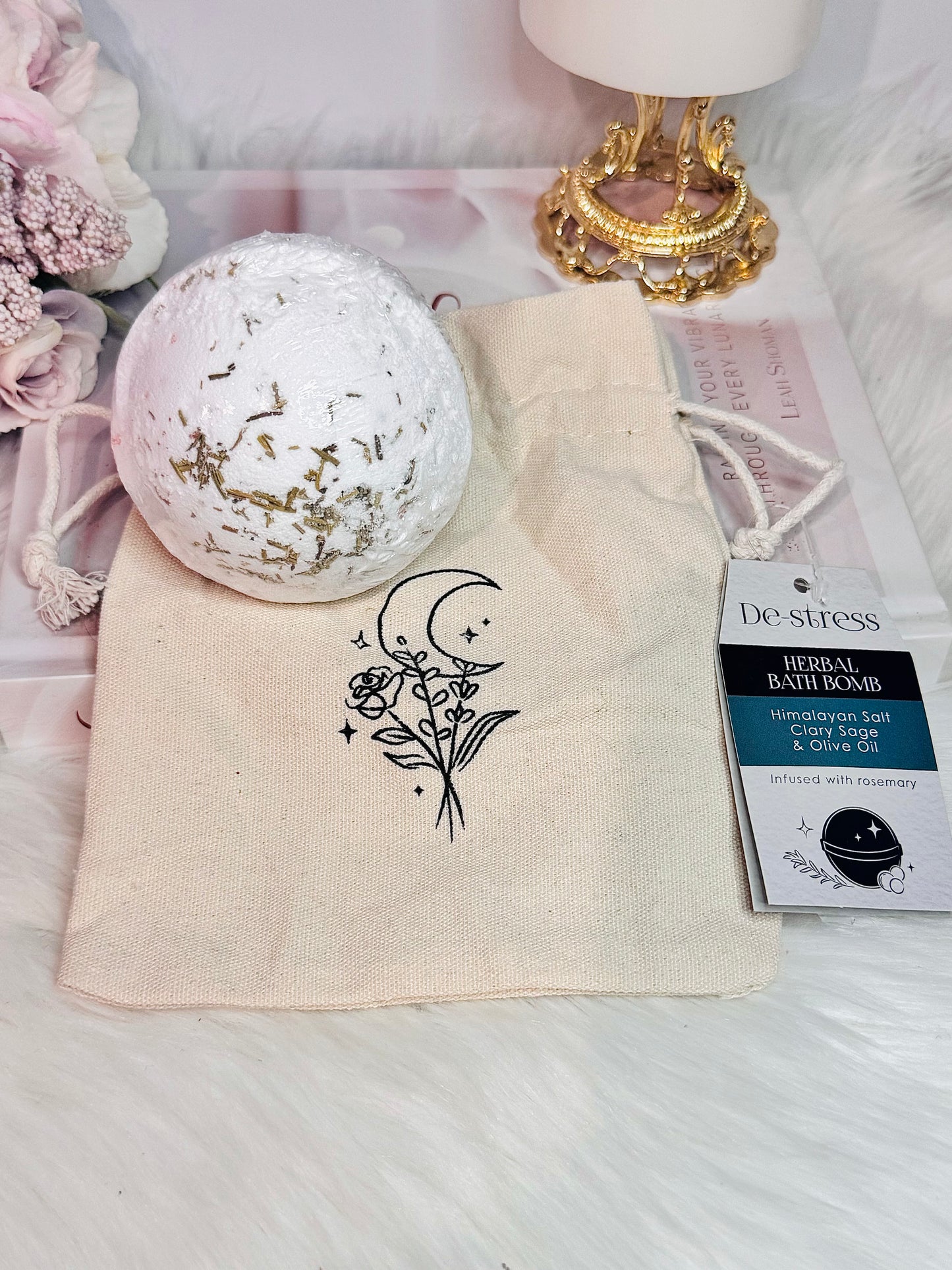 'De-Stress' Herbal Clary Sage Bath Bomb (Large) In Gift Bag