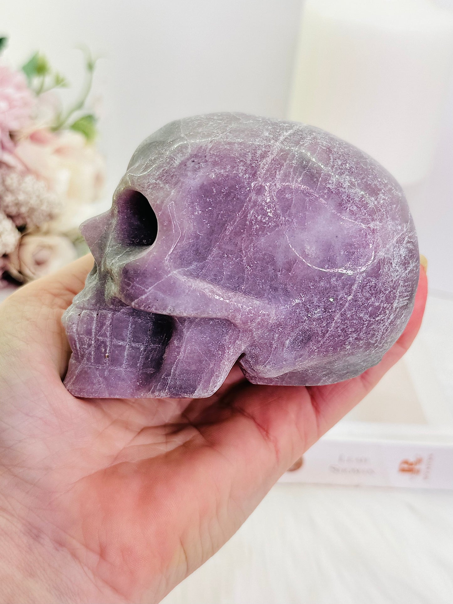 Large Purple Lepidolite Carved Skull 10cm 681grams