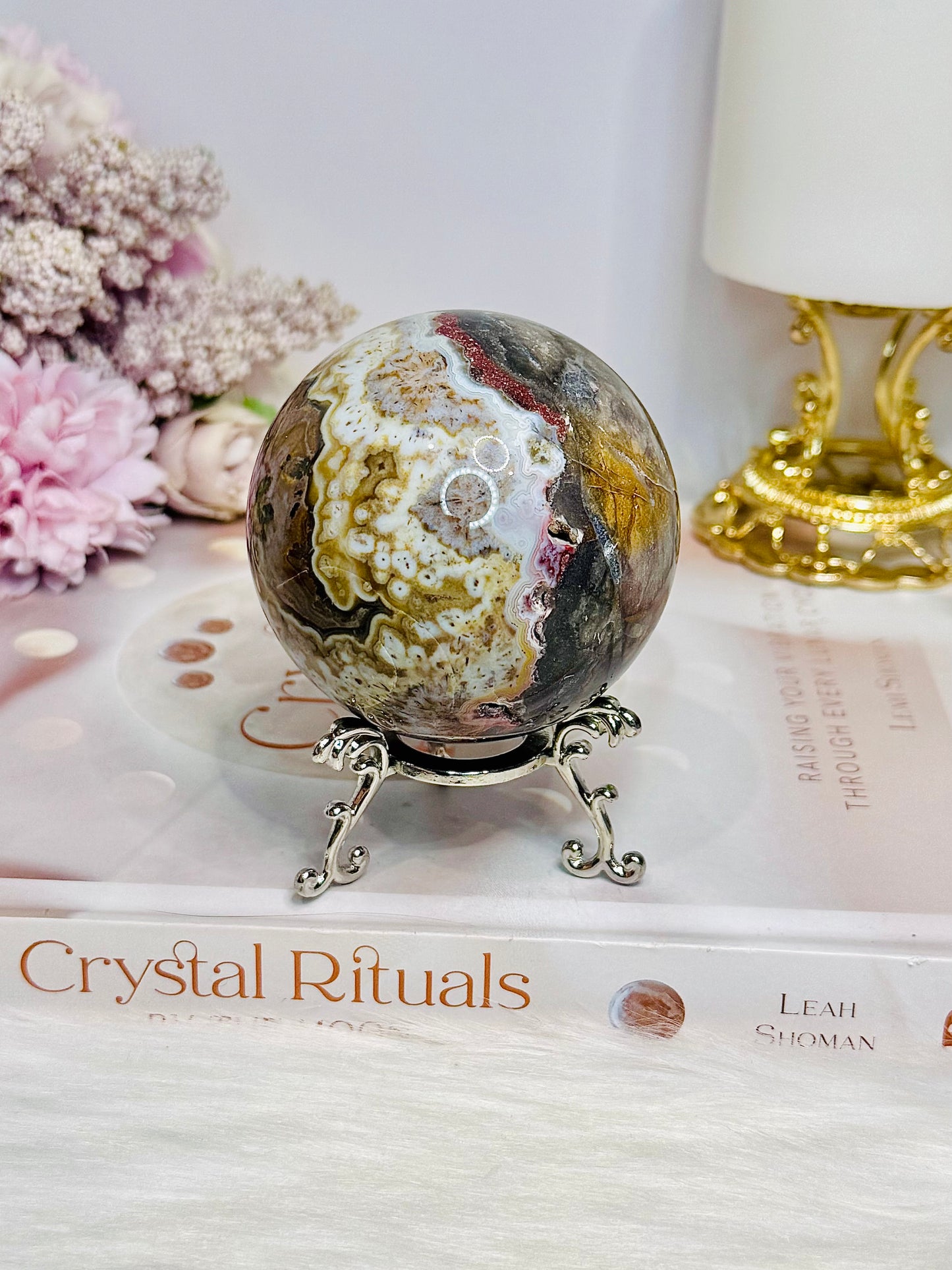 Large Mexican Lace Agate Sphere on Stand 368g