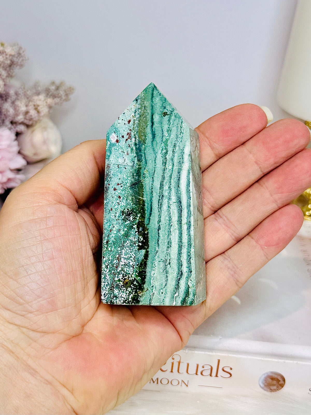 Green Unicorn Agate Tower 9cm