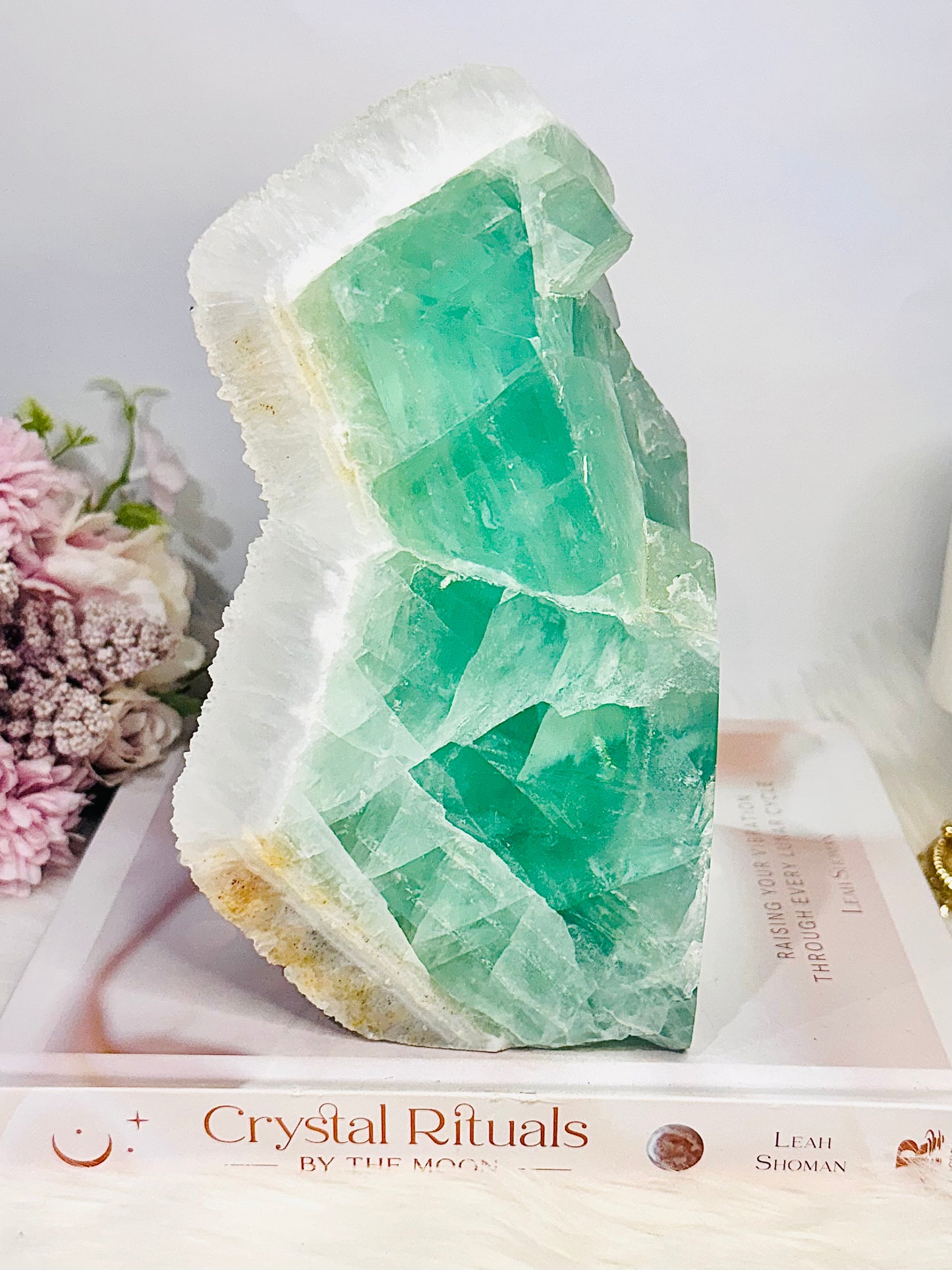 Incredible Huge 2.68KG Natural Green Fluorite Chunky Tower | Obelisk with Rainbows 
(please note back of tower is not flat see pics)