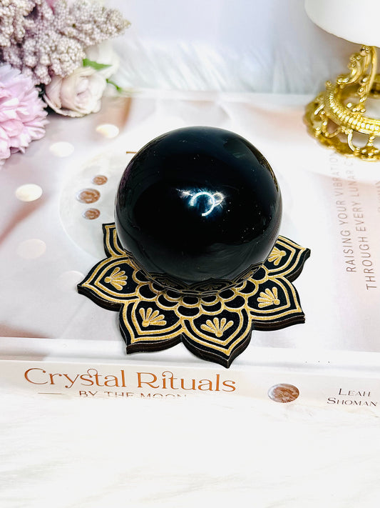 Large Black Obsidian Sphere on Stand 327g
