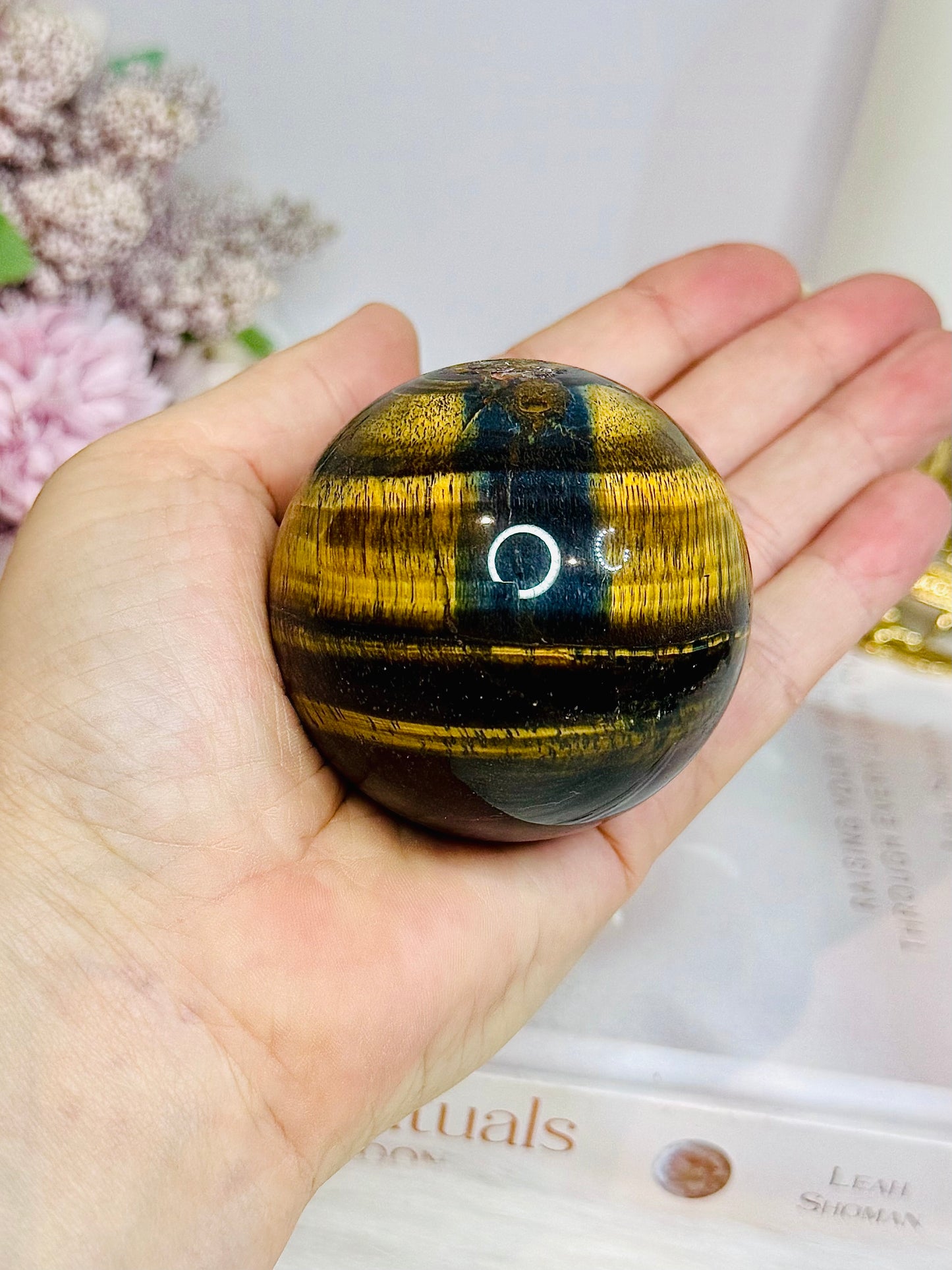 Tigers Eye Sphere with Blue Flash 279g