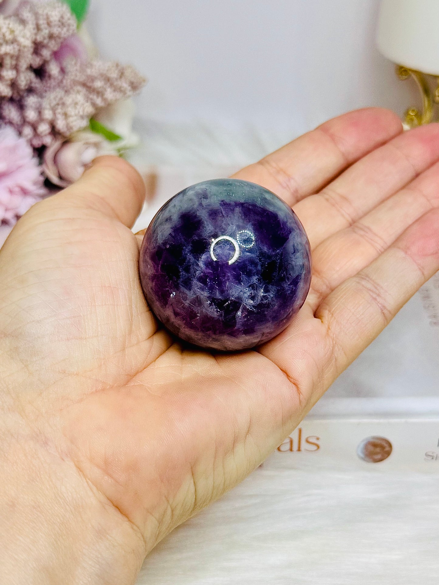 High Grade Fluorite Sphere with Rainbows 145g