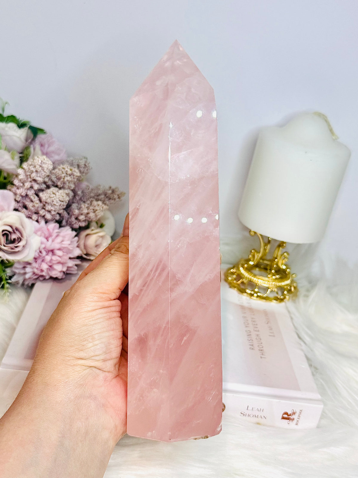 Large Chunky Pink Rose Quartz Tower 1.15KG 21.5cm