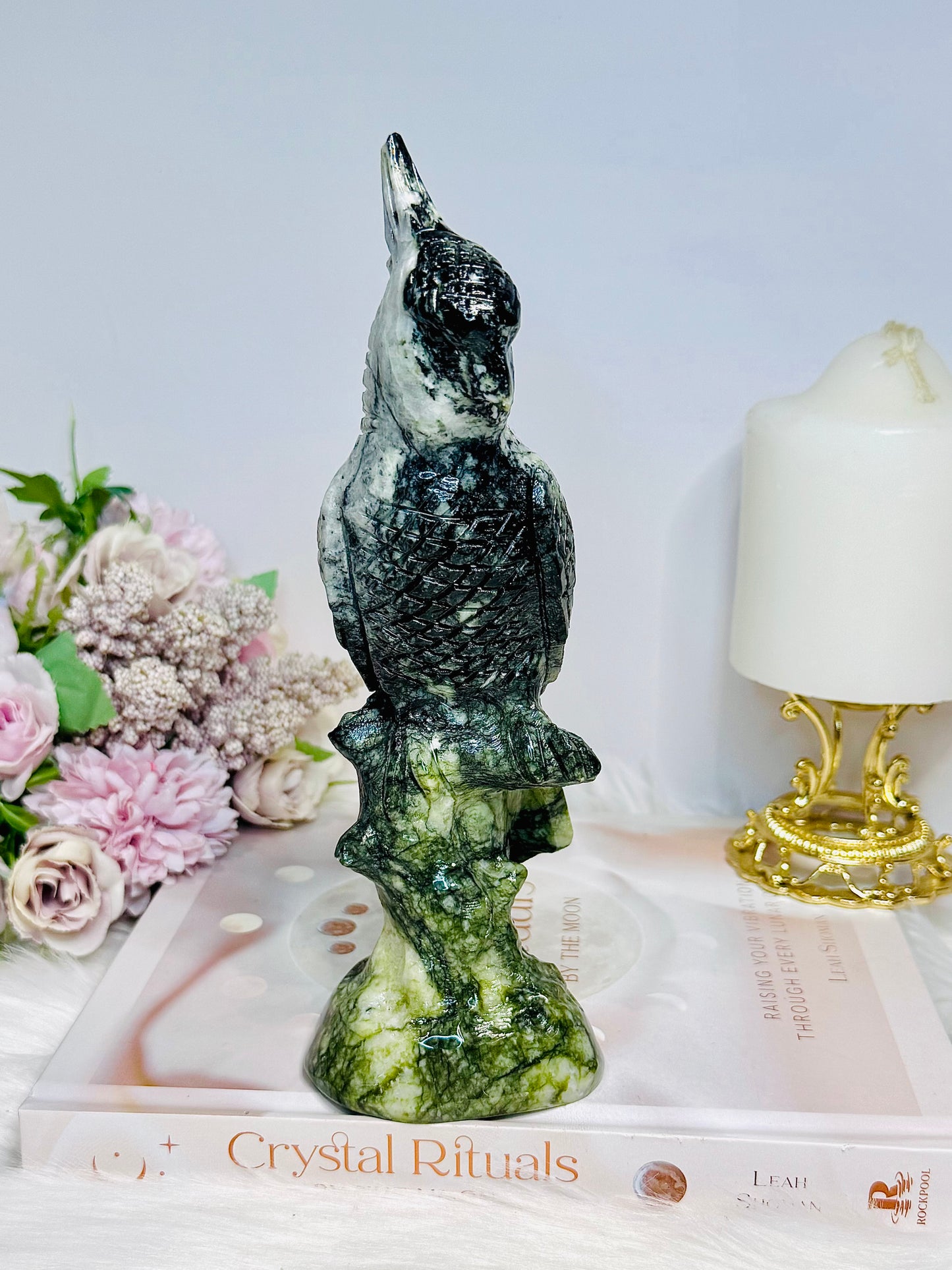 Large Chunky Jade Carved Parrot 20.5cm 770g