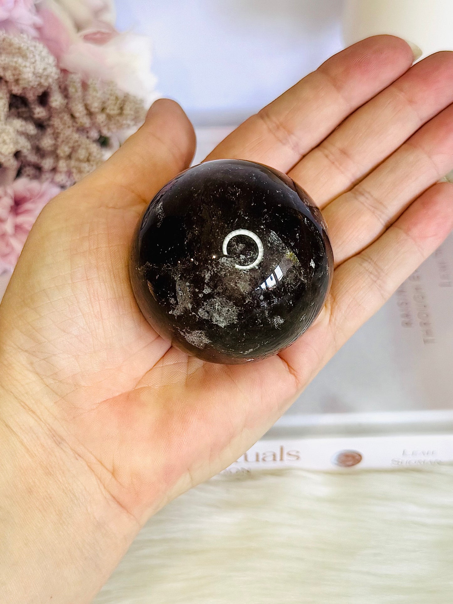 Supports Anxiety & Depression ~ Smokey Quartz Sphere on Gold Stand 10cm